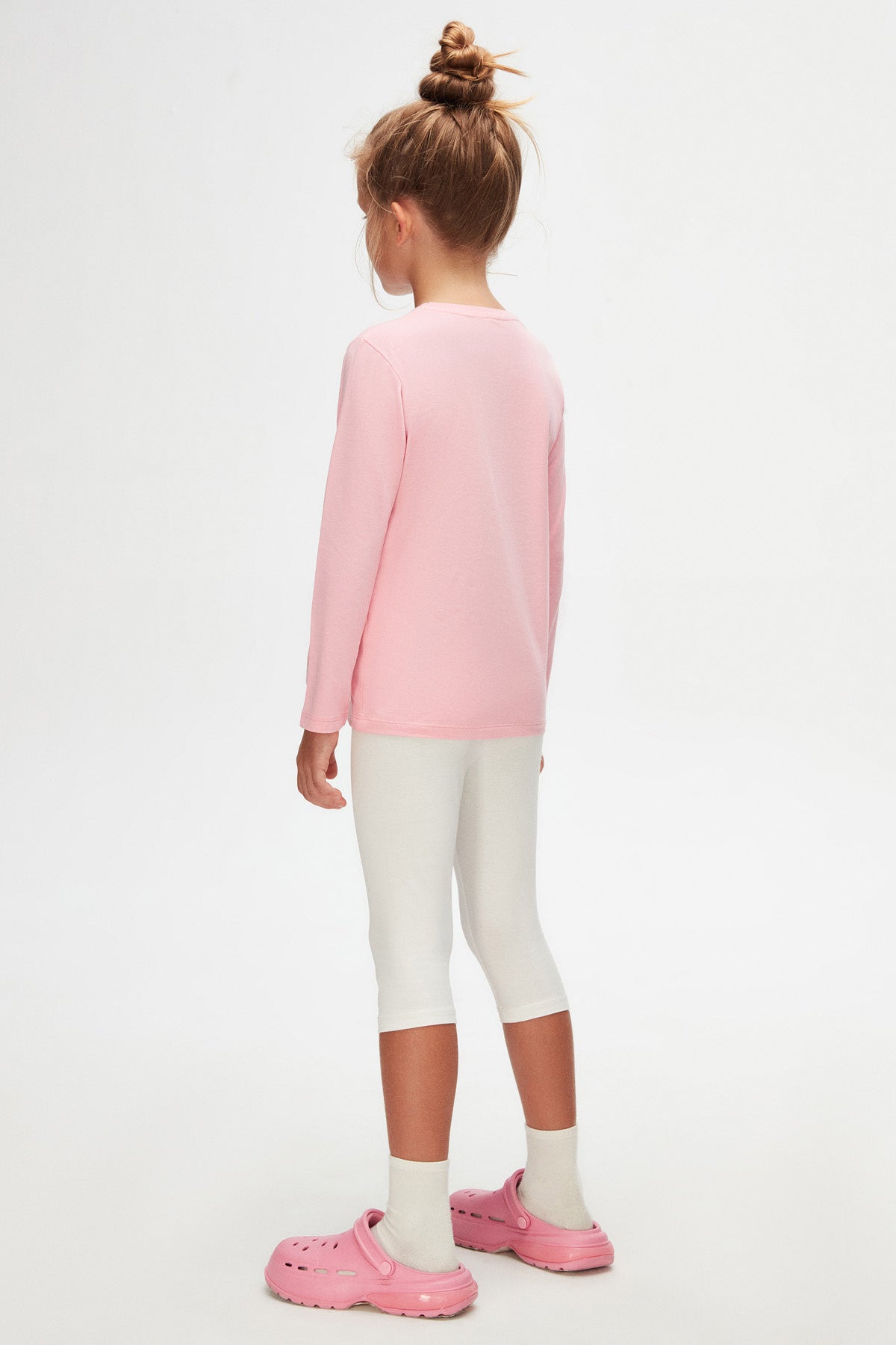 Basic Unisex Kids Seasonal Crew Neck Long Sleeve T-Shirt (PEONY PINK)