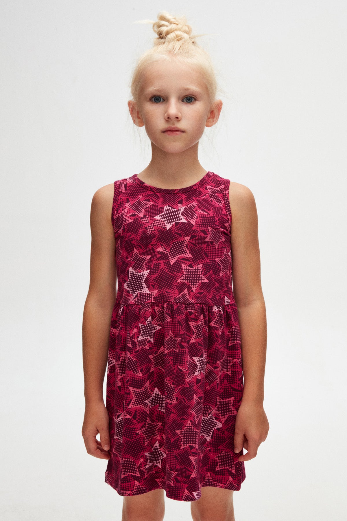 Pointing Stars Girls Patterned Sleeveless Dress