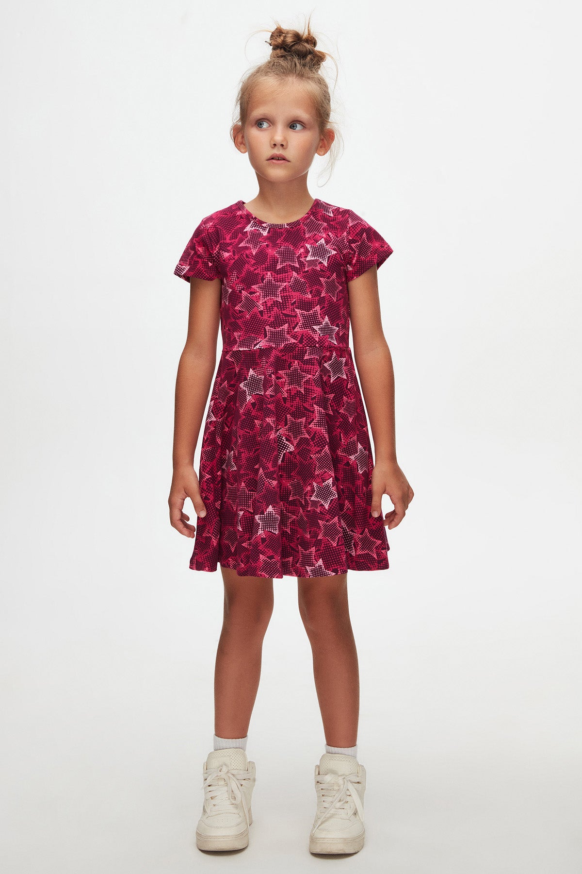 Pointing Stars Girls' Patterned Short Sleeve Dress