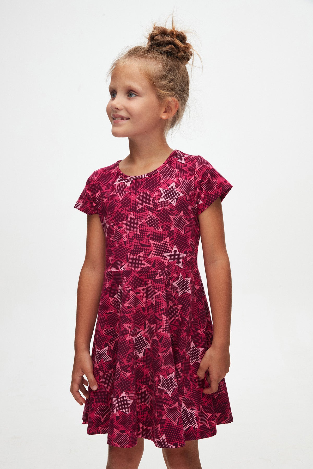 Pointing Stars Girls' Patterned Short Sleeve Dress