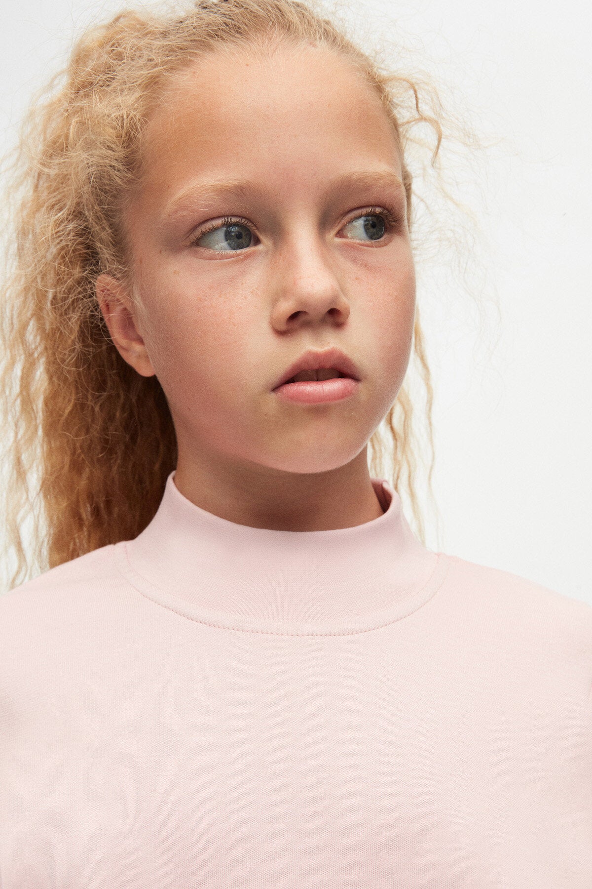 Girls' Basic Winter Mock Neck Long Sleeve T-Shirt (POWDER PINK)