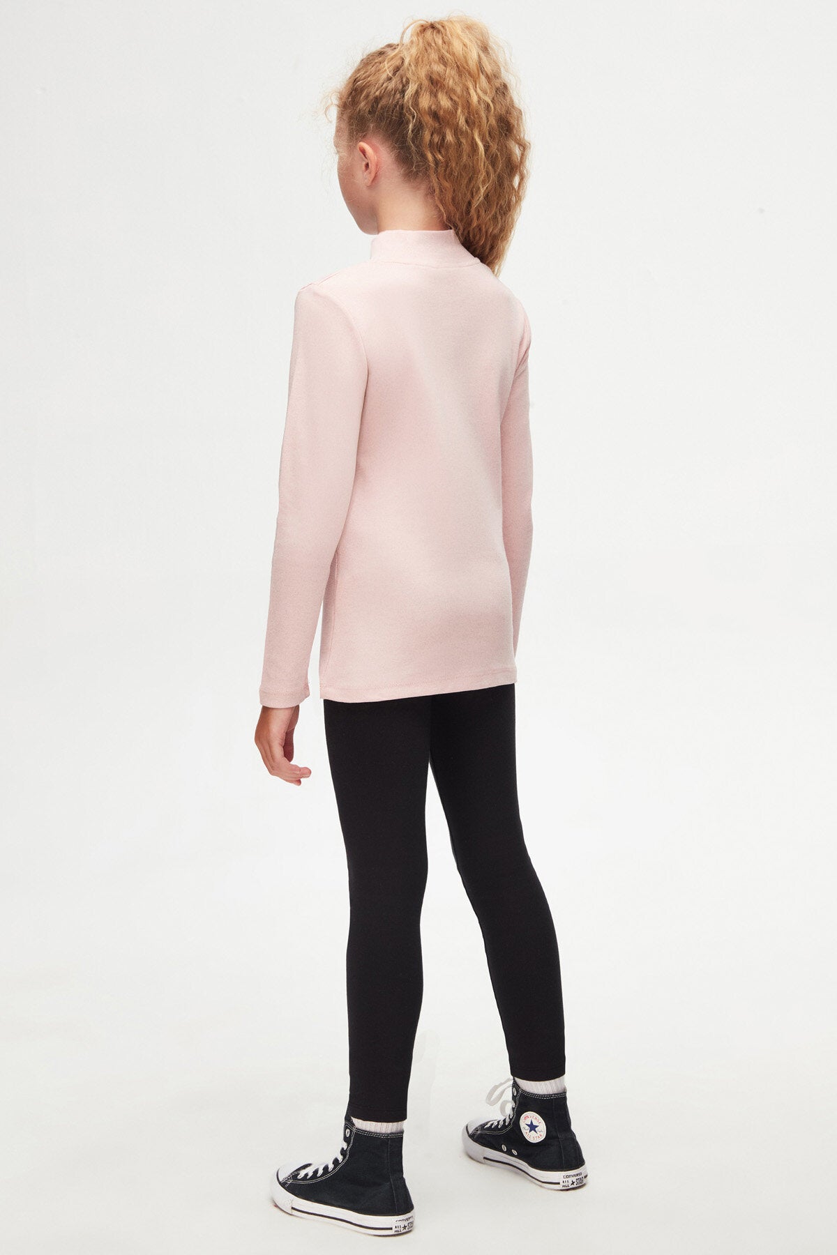 Girls' Basic Winter Mock Neck Long Sleeve T-Shirt (POWDER PINK)
