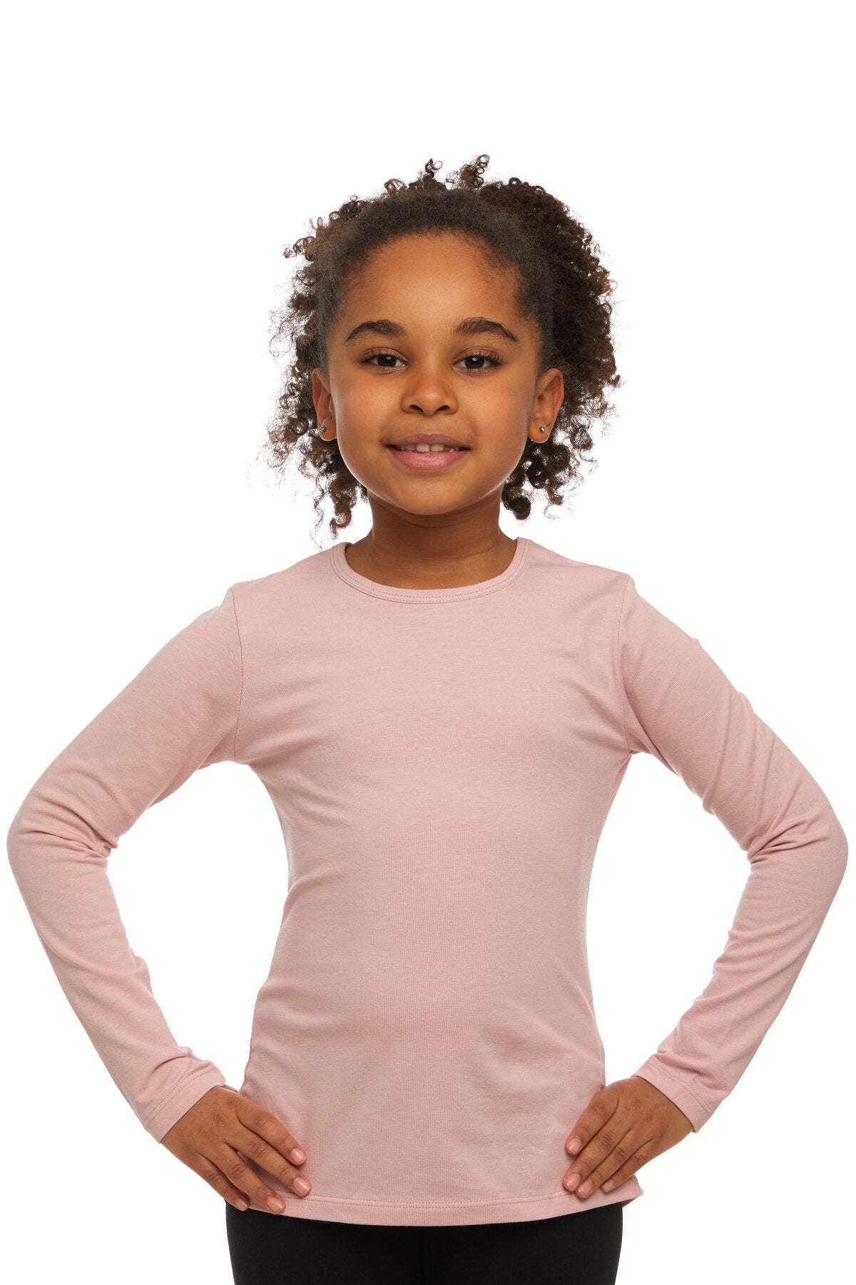 Girls' Basic Seasonal Stretch Long Sleeve T-Shirt (POWDER PINK)