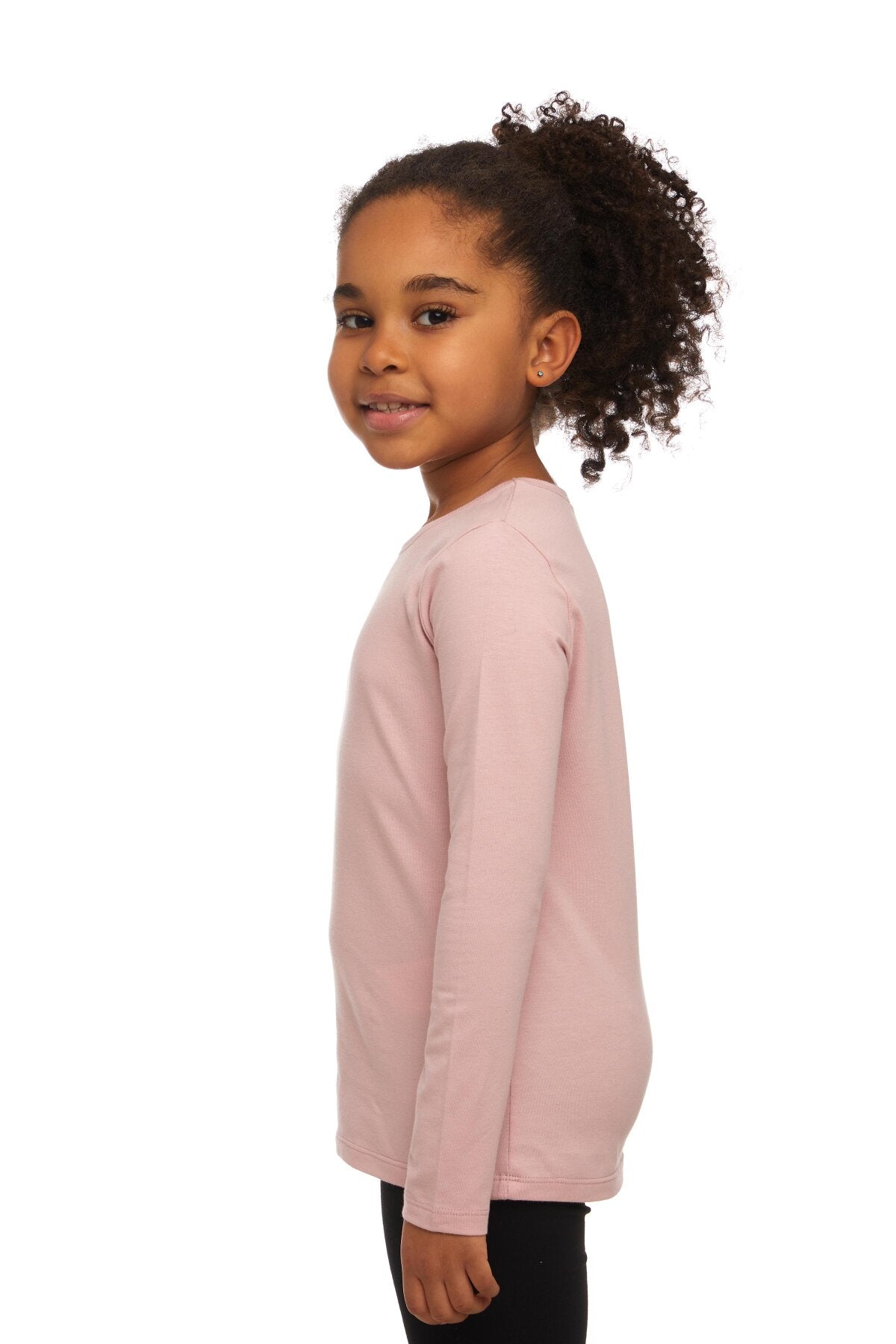 Girls' Basic Seasonal Stretch Long Sleeve T-Shirt (POWDER PINK)