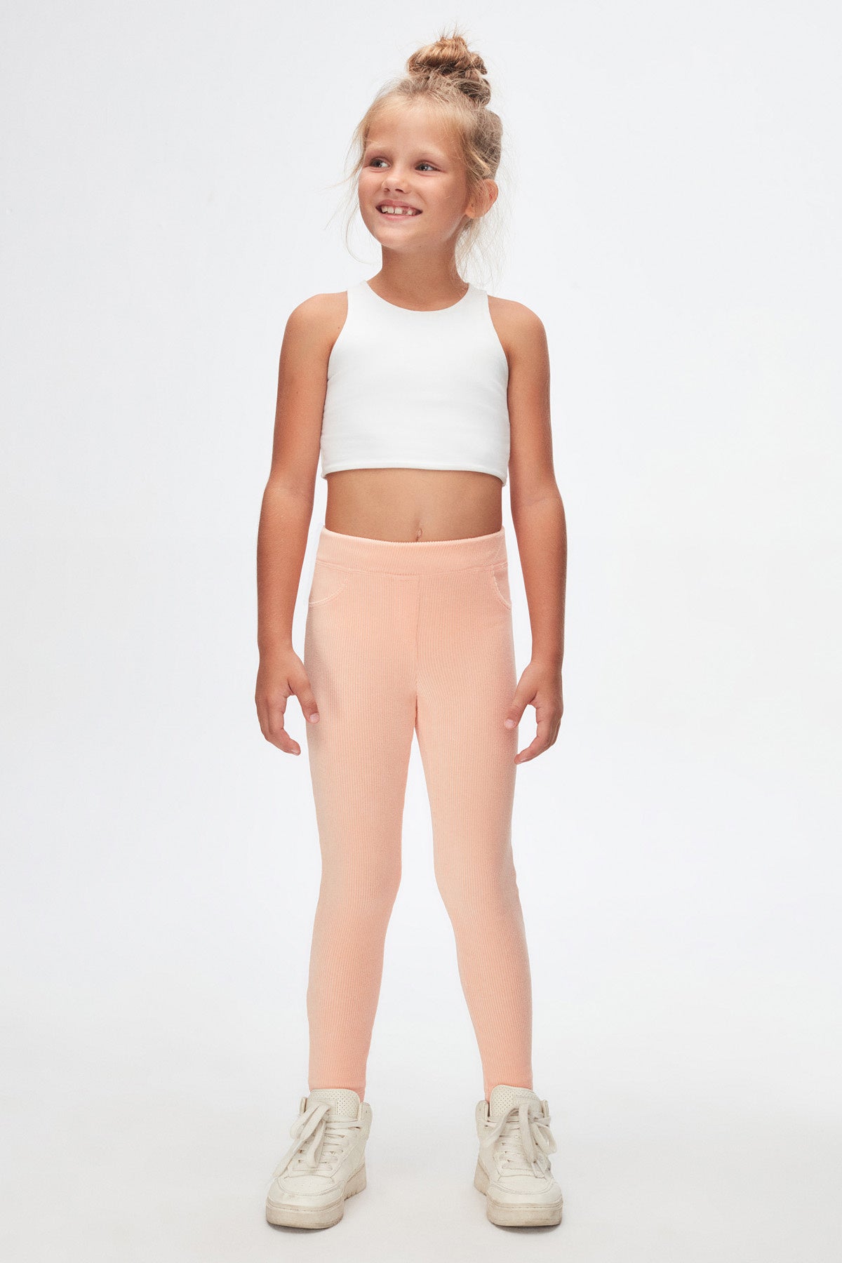Girls' Ribbed Corduroy Leggings with Pockets (POWDER PINK)