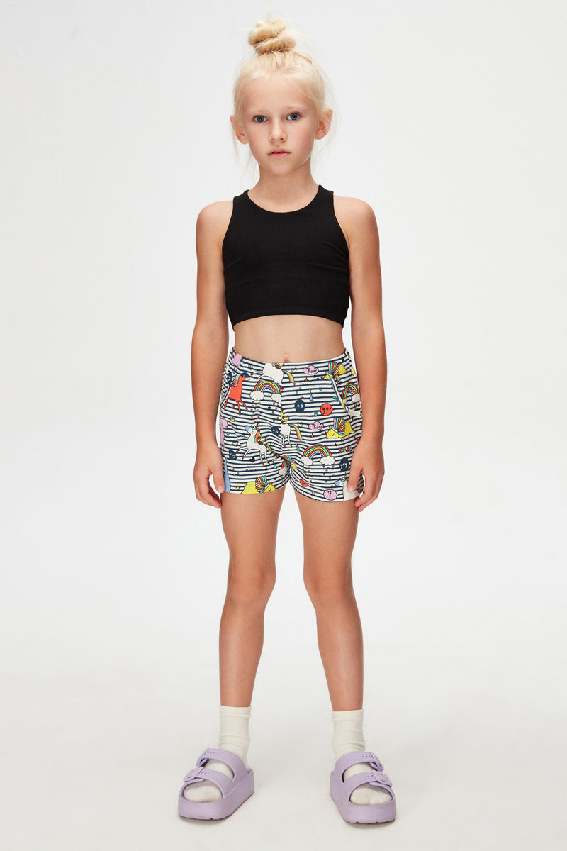 Girls' Rainbow Unicorn Patterned Shorts with Pockets