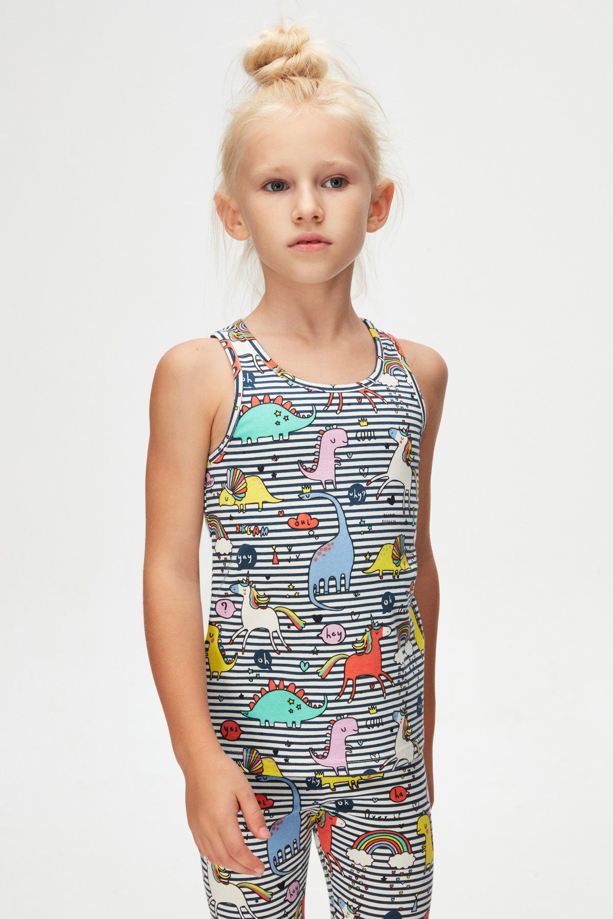Girls' Rainbow Unicorn Patterned Sleeveless T-Shirt