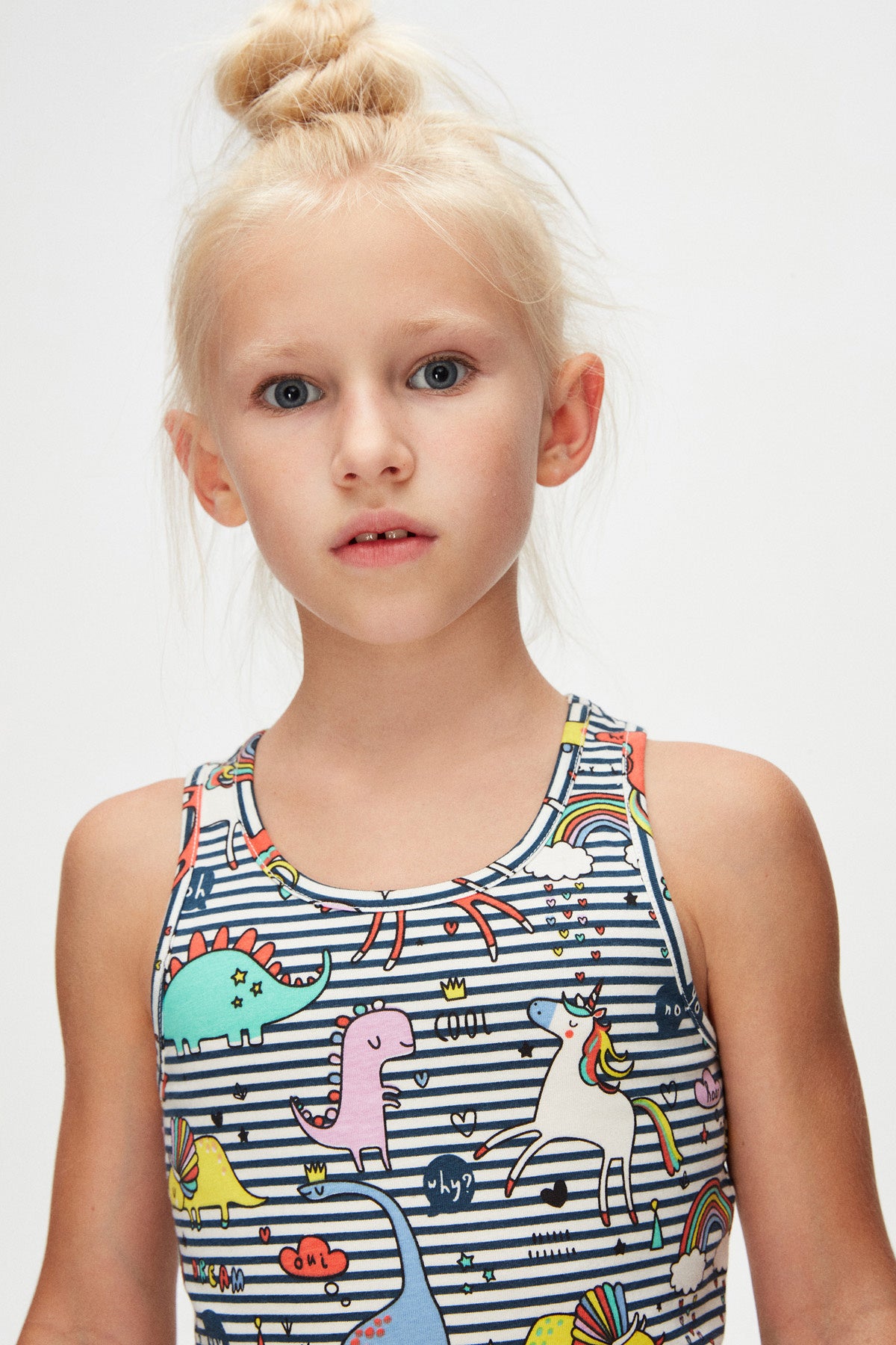 Girls' Rainbow Unicorn Patterned Sleeveless T-Shirt