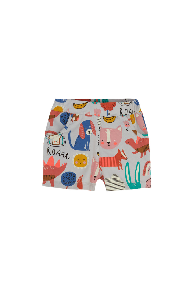 Girls' Roaring Animals Patterned Pocket Shorts