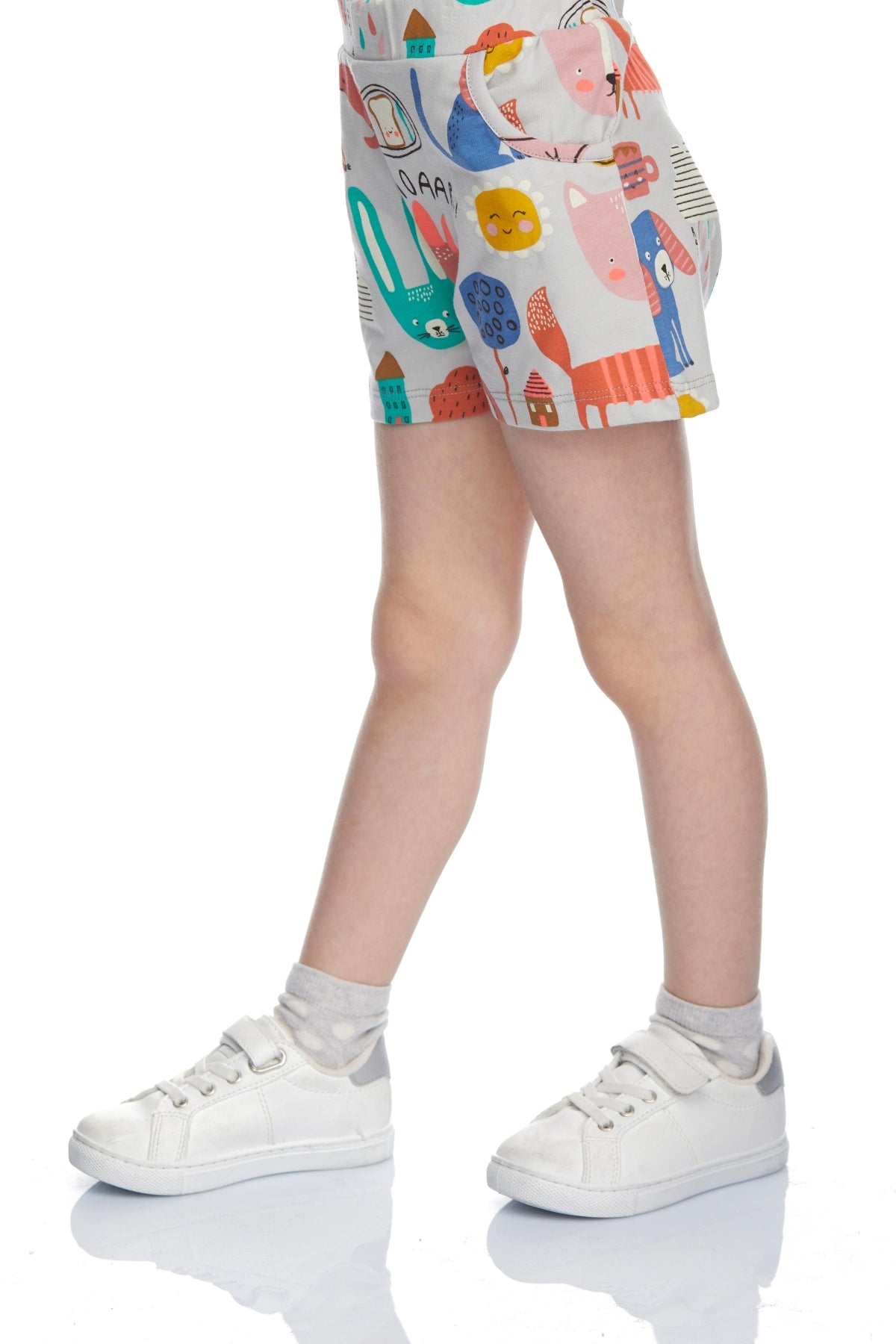 Girls' Roaring Animals Patterned Pocket Shorts_sizechart