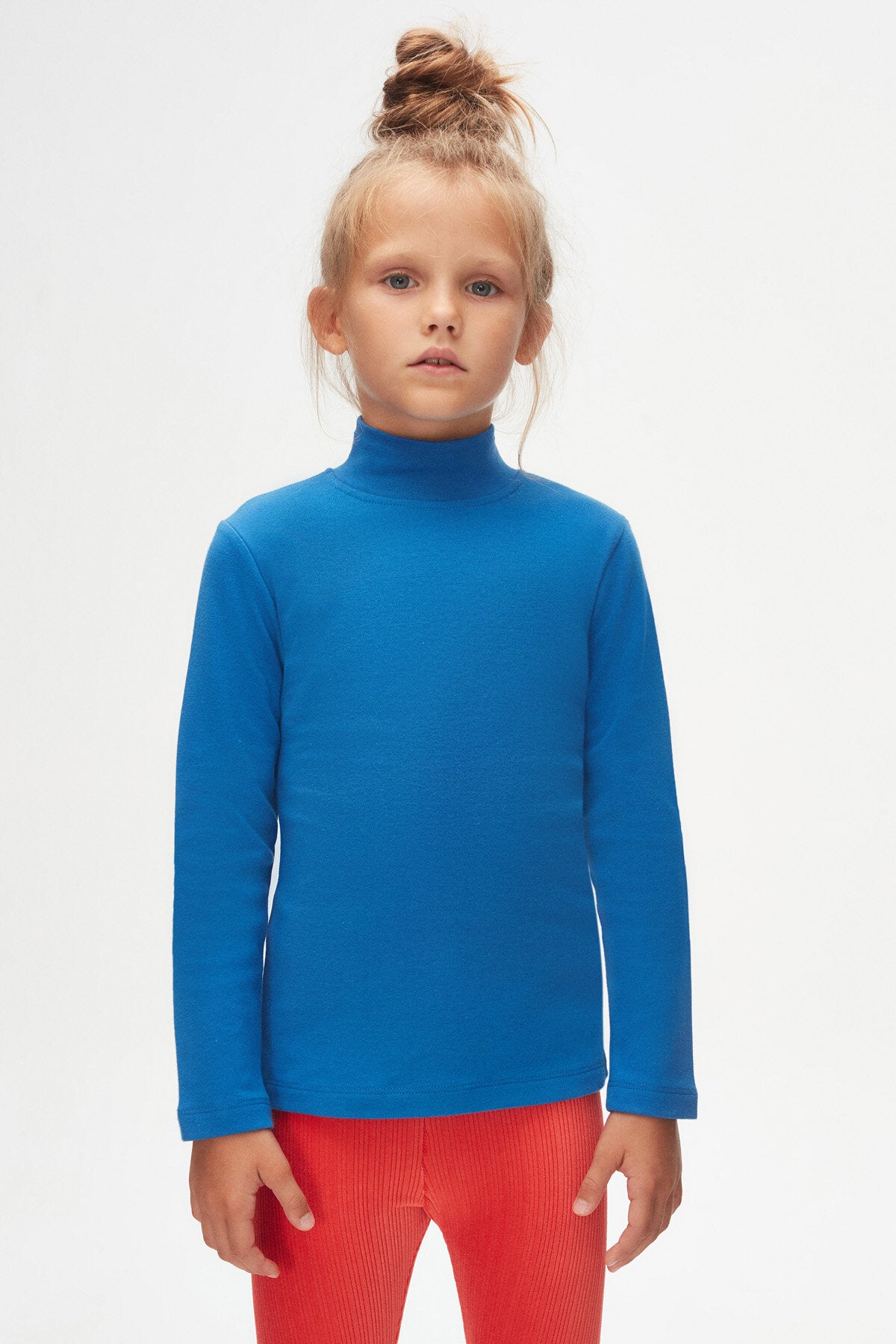 Girls' Basic Winter Mock Neck Long Sleeve T-Shirt (IMPERIAL BLUE)