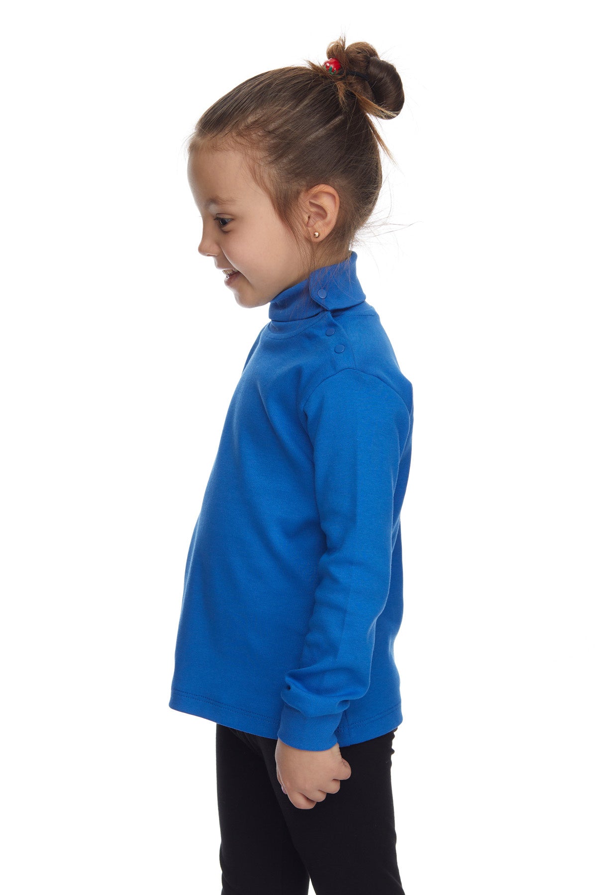 Girls' Basic Snap-Button Full Turtleneck Fleeced Winter Long Sleeve T-Shirt (IMPERIAL BLUE)