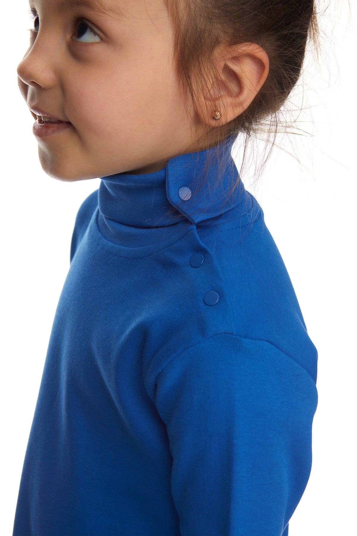 Girls' Basic Snap-Button Full Turtleneck Fleeced Winter Long Sleeve T-Shirt (IMPERIAL BLUE)
