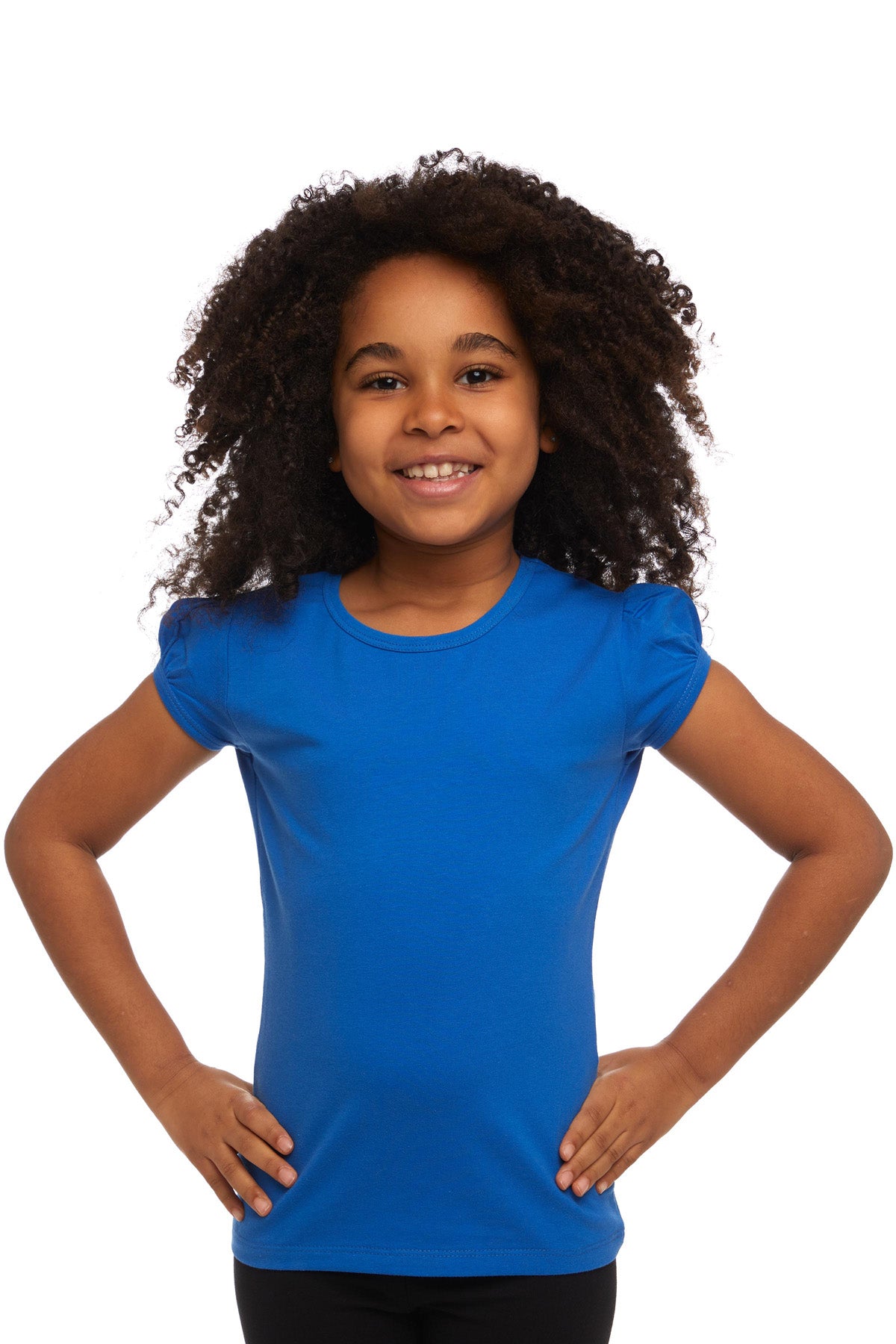 Girls' Basic Crew Neck Puff Sleeve T-Shirt (IMPERIAL BLUE)