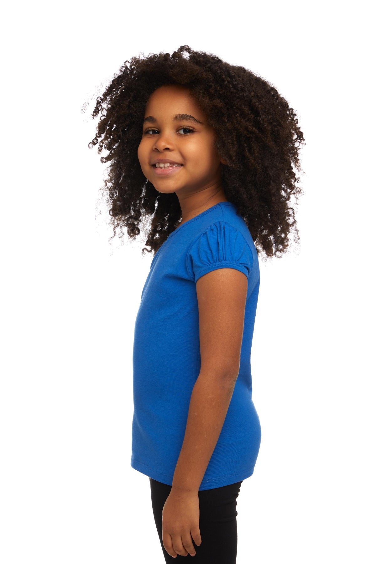 Girls' Basic Crew Neck Puff Sleeve T-Shirt (IMPERIAL BLUE)