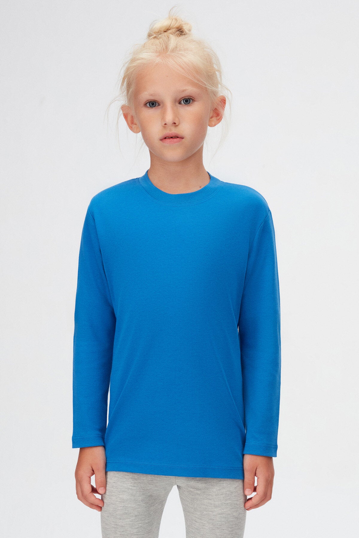Basic Unisex Kids Winter Crew Neck Long Sleeve T-Shirt (IMPERIAL BLUE)