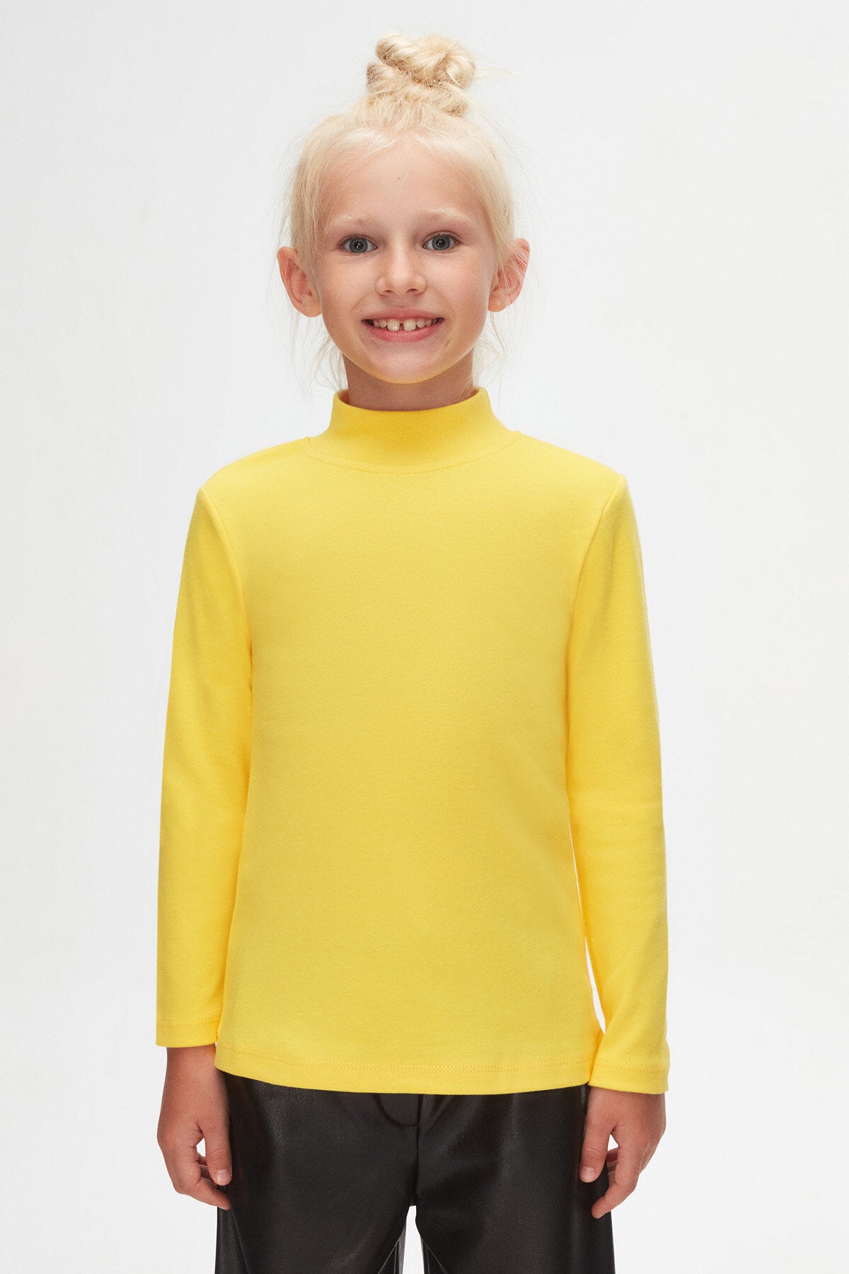 Girls' Basic Winter Mock Neck Long Sleeve T-Shirt (FREESIA YELLOW)