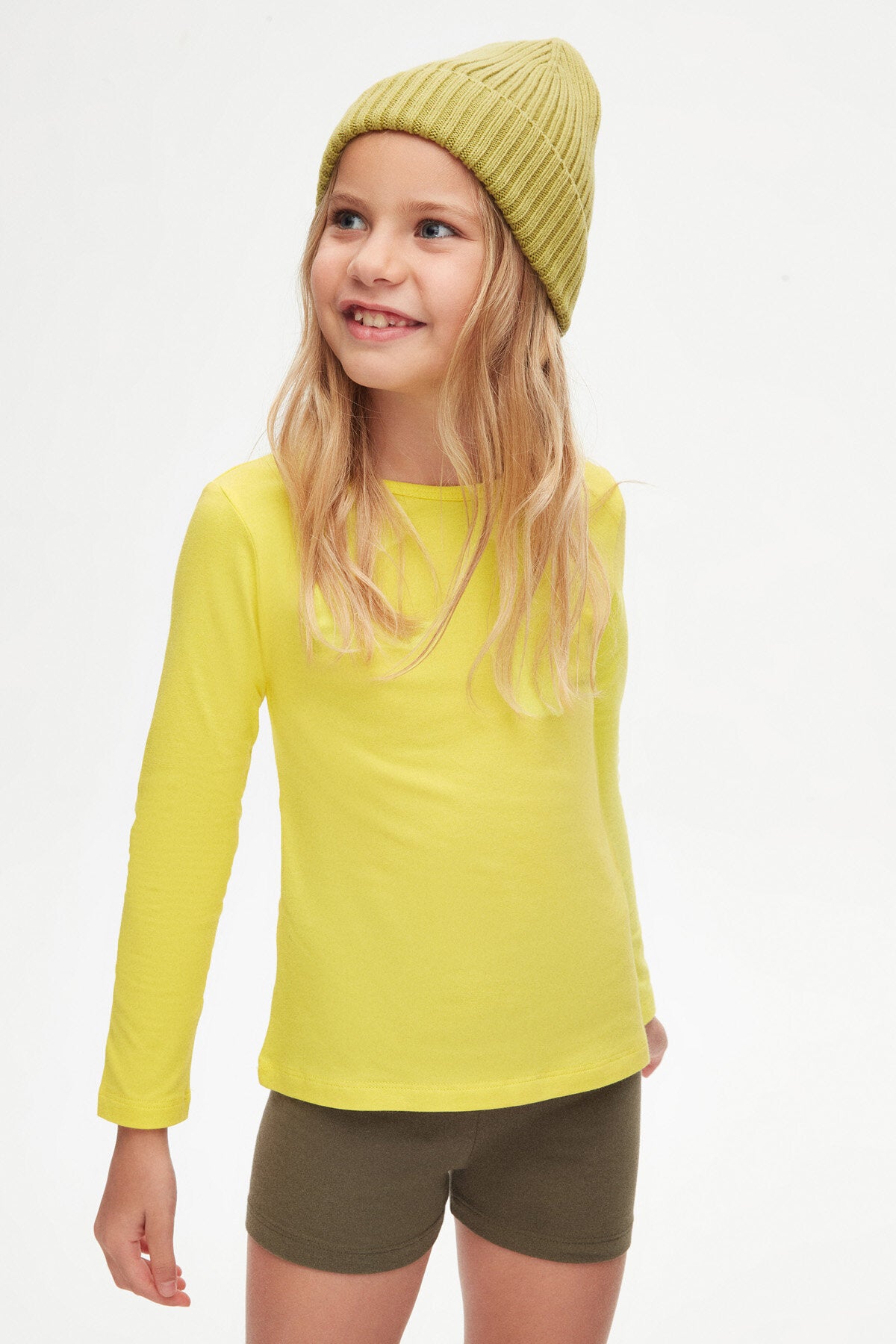 Girls' Basic Seasonal Stretch Long Sleeve T-Shirt (FREESIA YELLOW)