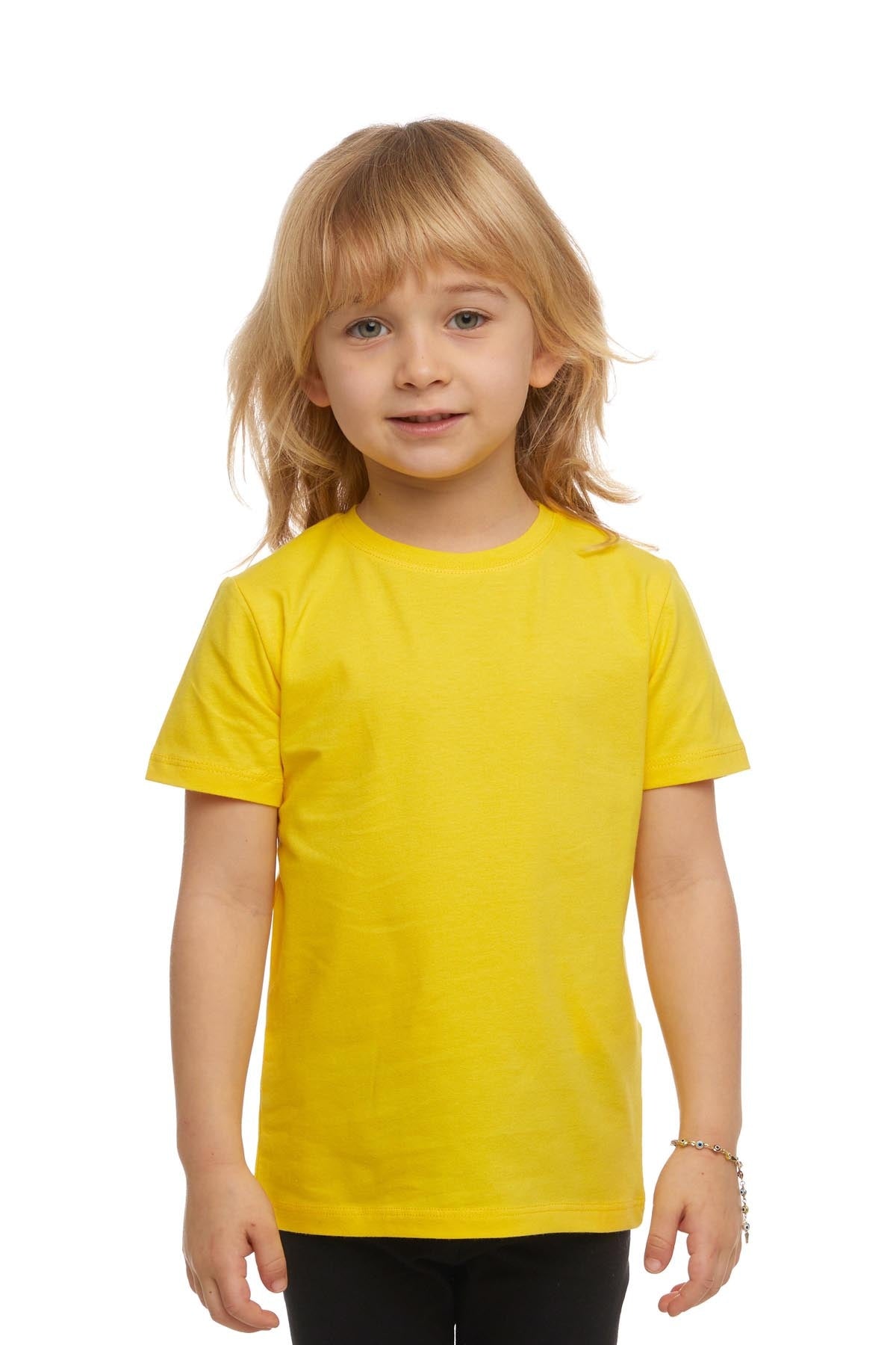 Basic Unisex Kids Crew Neck Short Sleeve T-Shirt (FREESIA YELLOW)