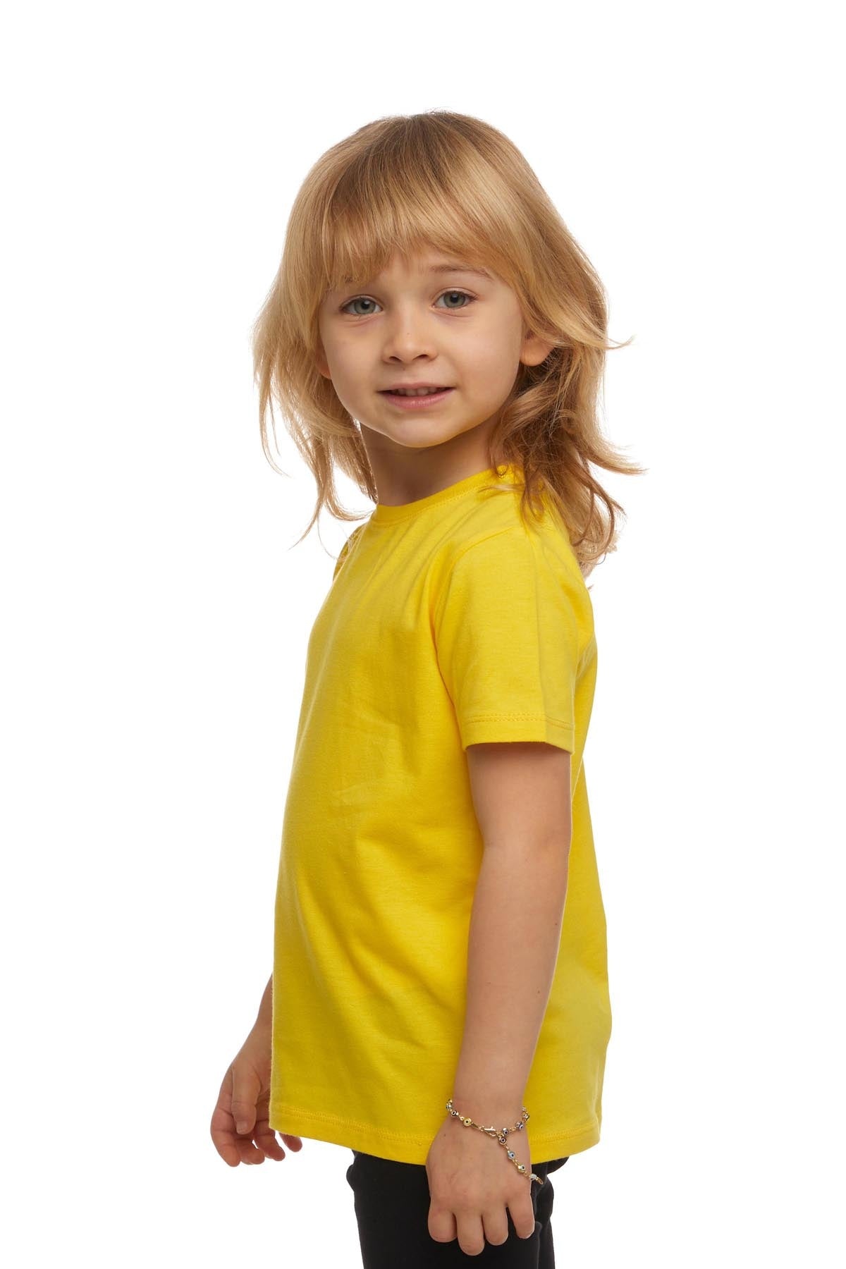 Basic Unisex Kids Crew Neck Short Sleeve T-Shirt (FREESIA YELLOW)