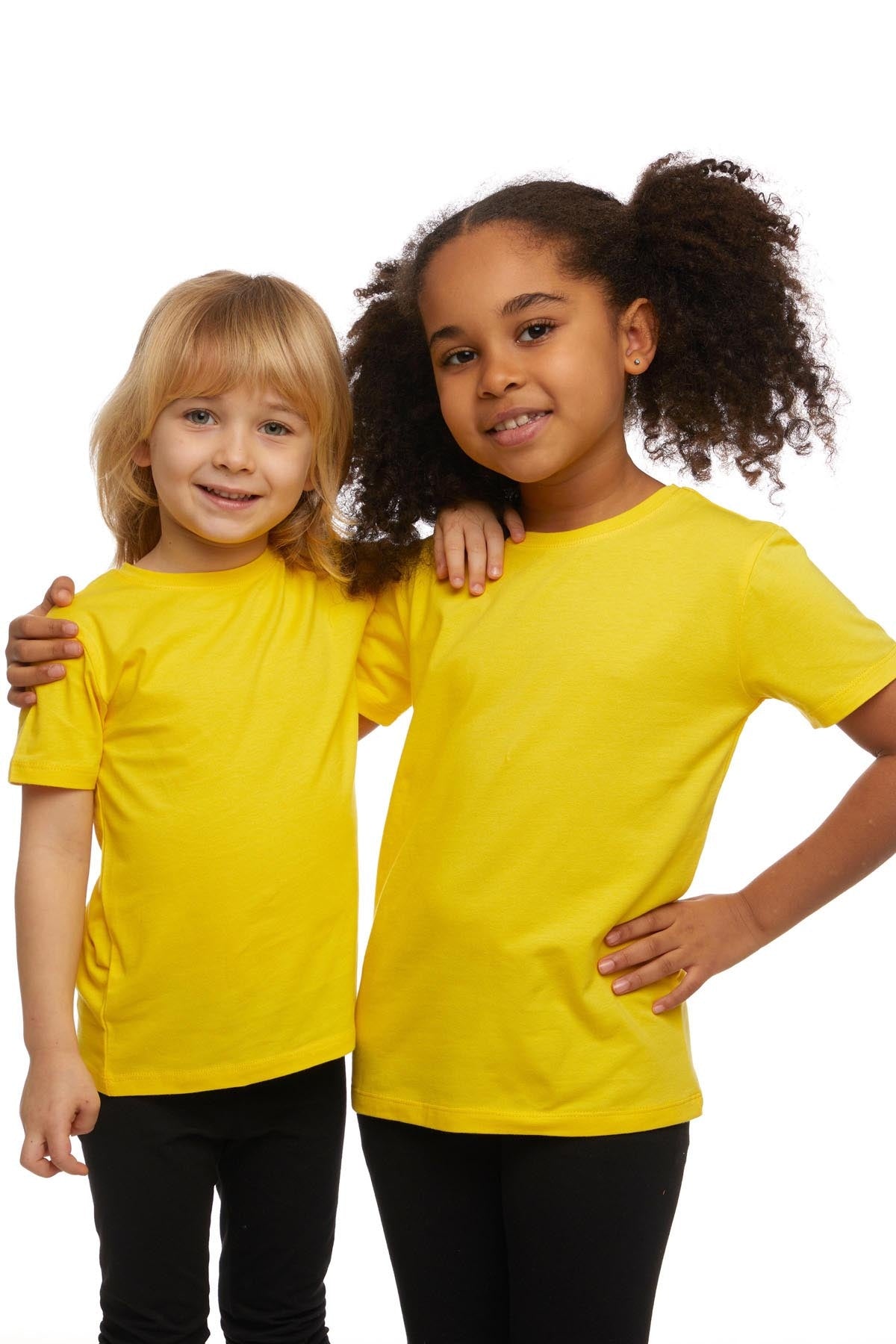 Basic Unisex Kids Crew Neck Short Sleeve T-Shirt (FREESIA YELLOW)