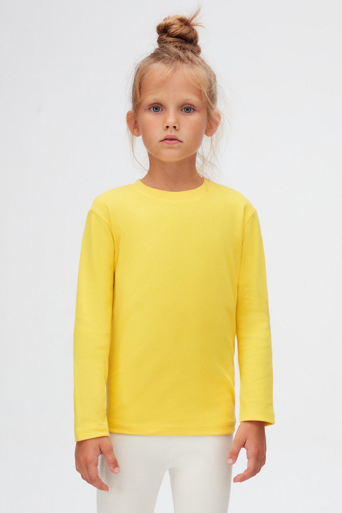 Basic Unisex Kids Winter Crew Neck Long Sleeve T-Shirt (FREESIA YELLOW)
