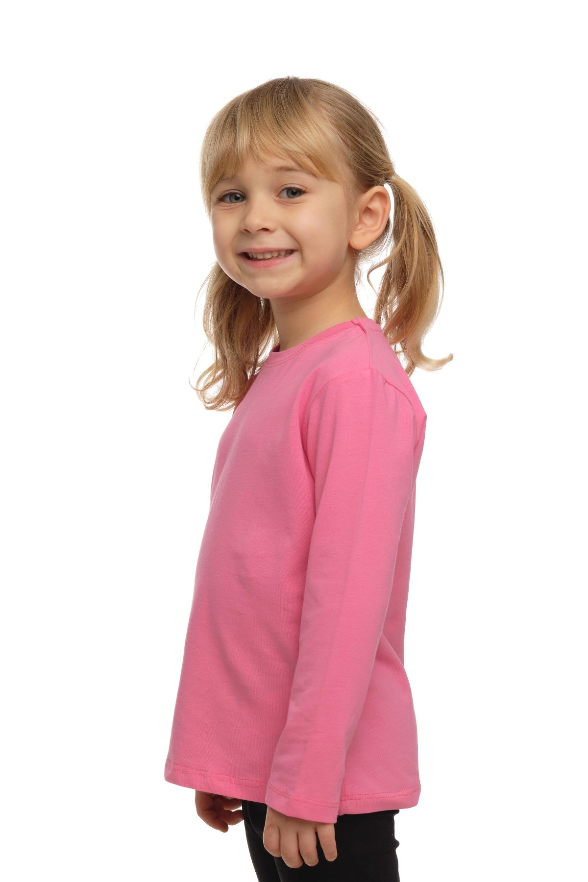 Basic Unisex Kids Seasonal Crew Neck Long Sleeve T-Shirt (CANDY PINK)