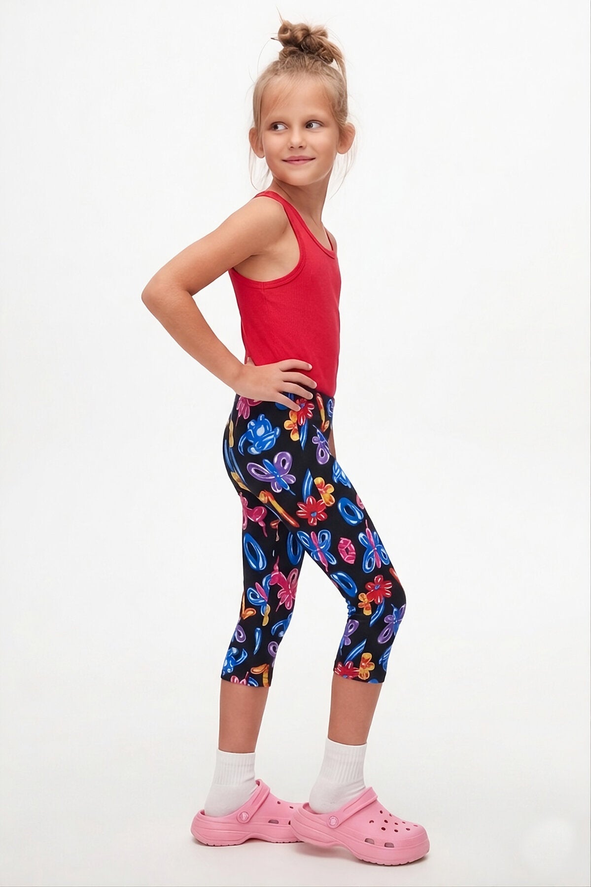 Girls' Balloon Patterned Below-Knee Capri Leggings