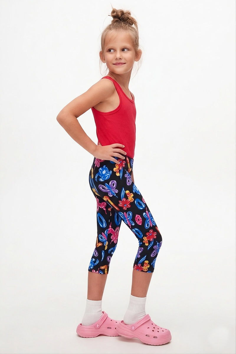 Girls' Balloon Patterned Below-Knee Capri Leggings