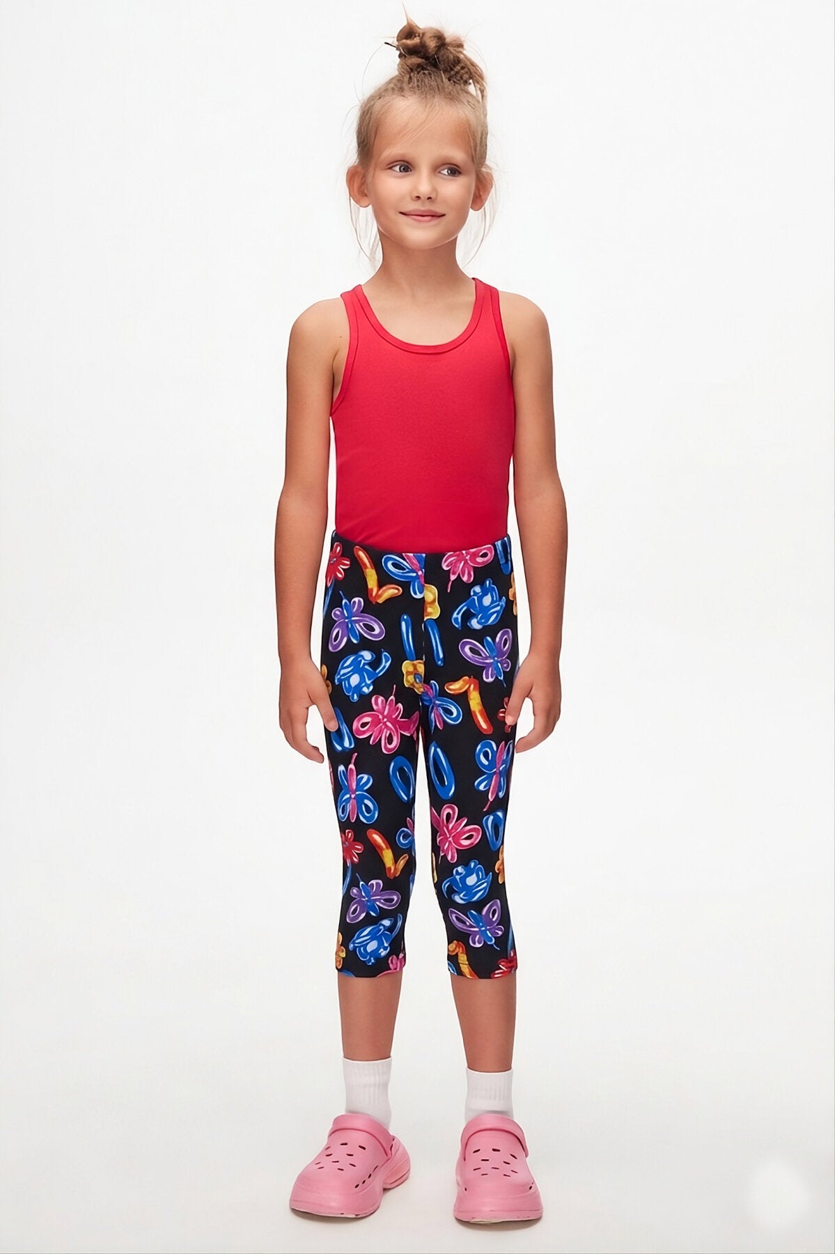 Girls' Balloon Patterned Below-Knee Capri Leggings