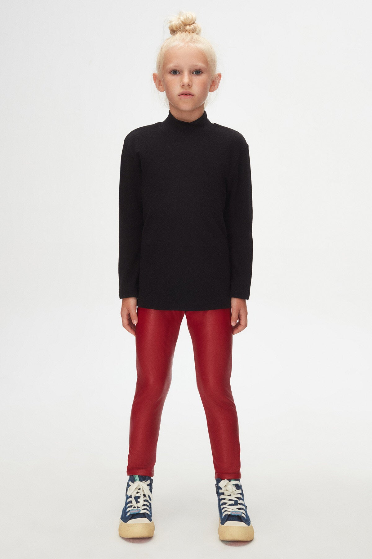 Girls' Basic Winter Mock Neck Long Sleeve T-Shirt (BLACK)