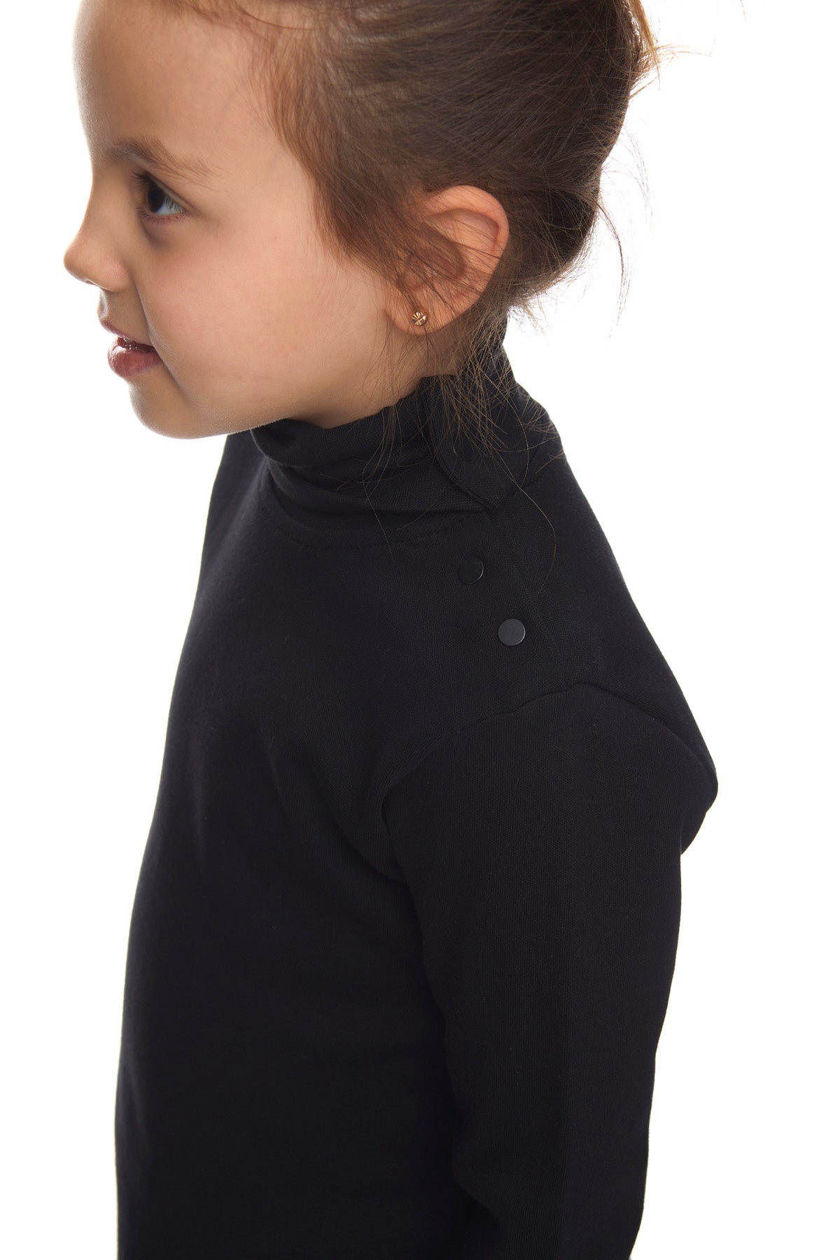Girls' Basic Snap-Button Full Turtleneck Fleeced Winter Long Sleeve T-Shirt (BLACK)