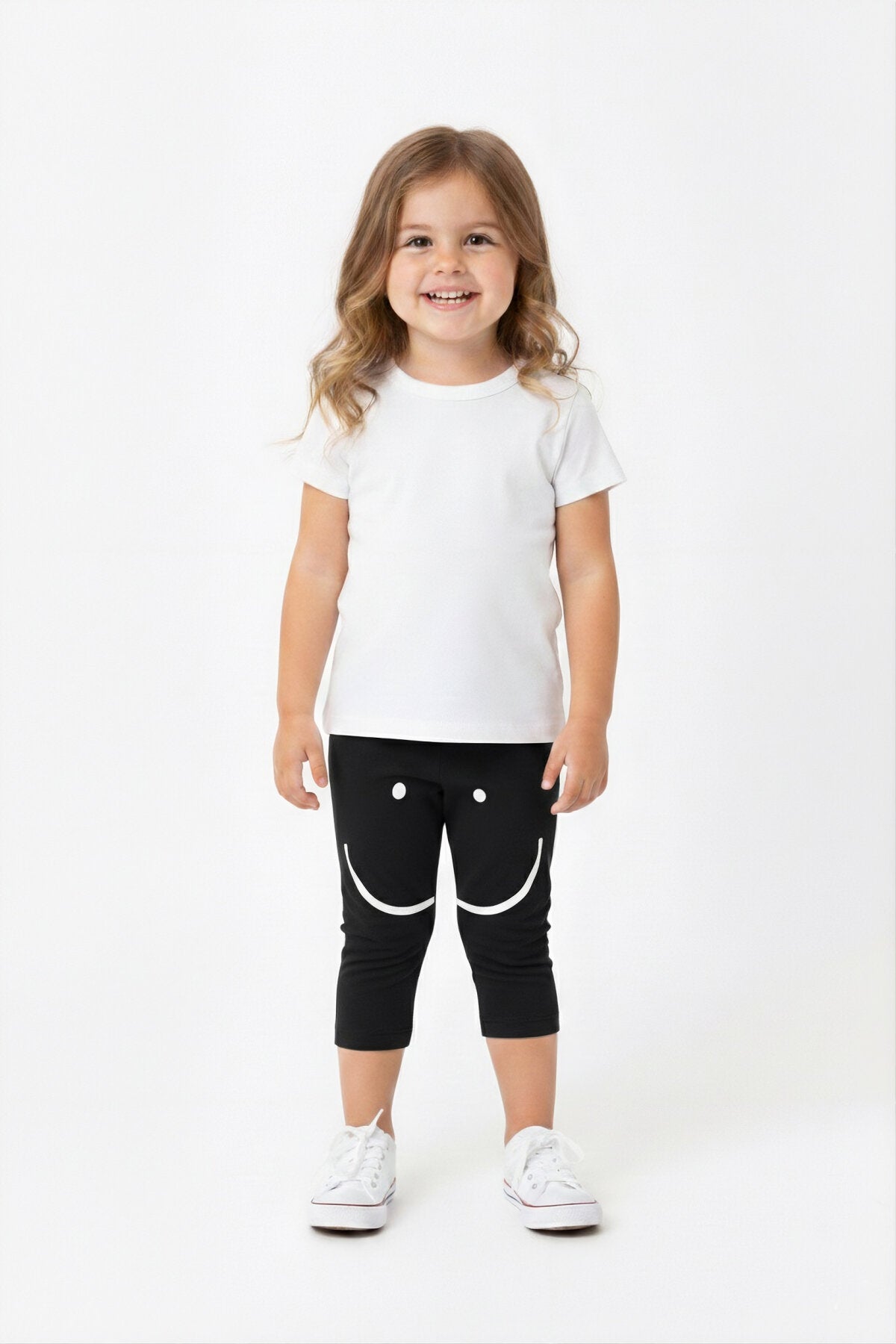 Baby Smiley Face Knee Print Capri Pants (BLACK)