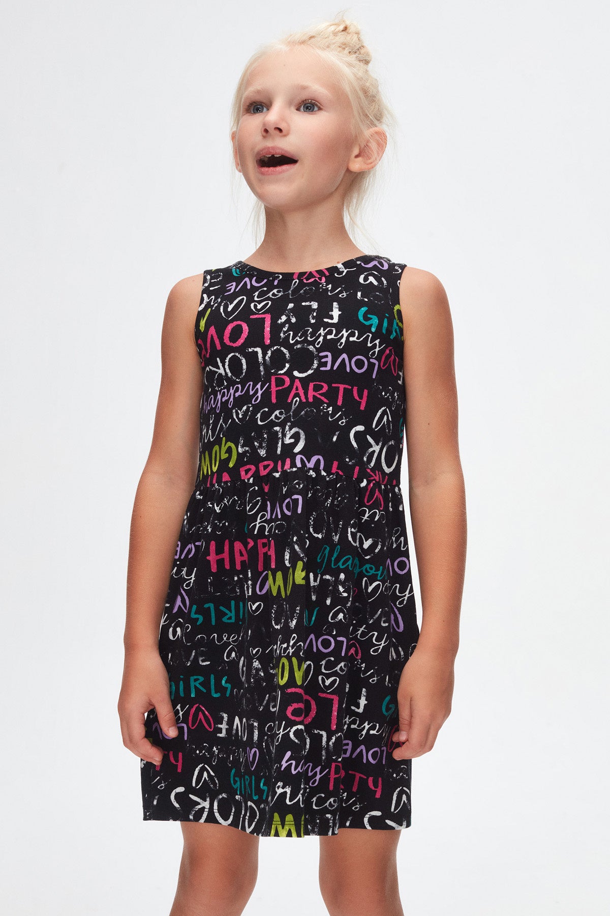 Girls' Glasgow Pattern Sleeveless Dress (BLACK)
