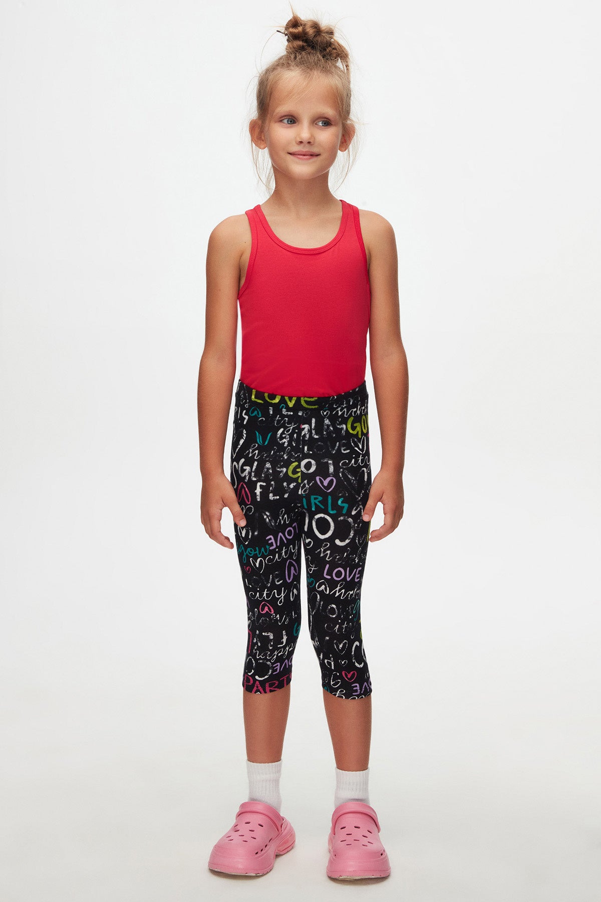 Glasgow Girls Patterned Below-the-Knee Capri Leggings (BLACK)