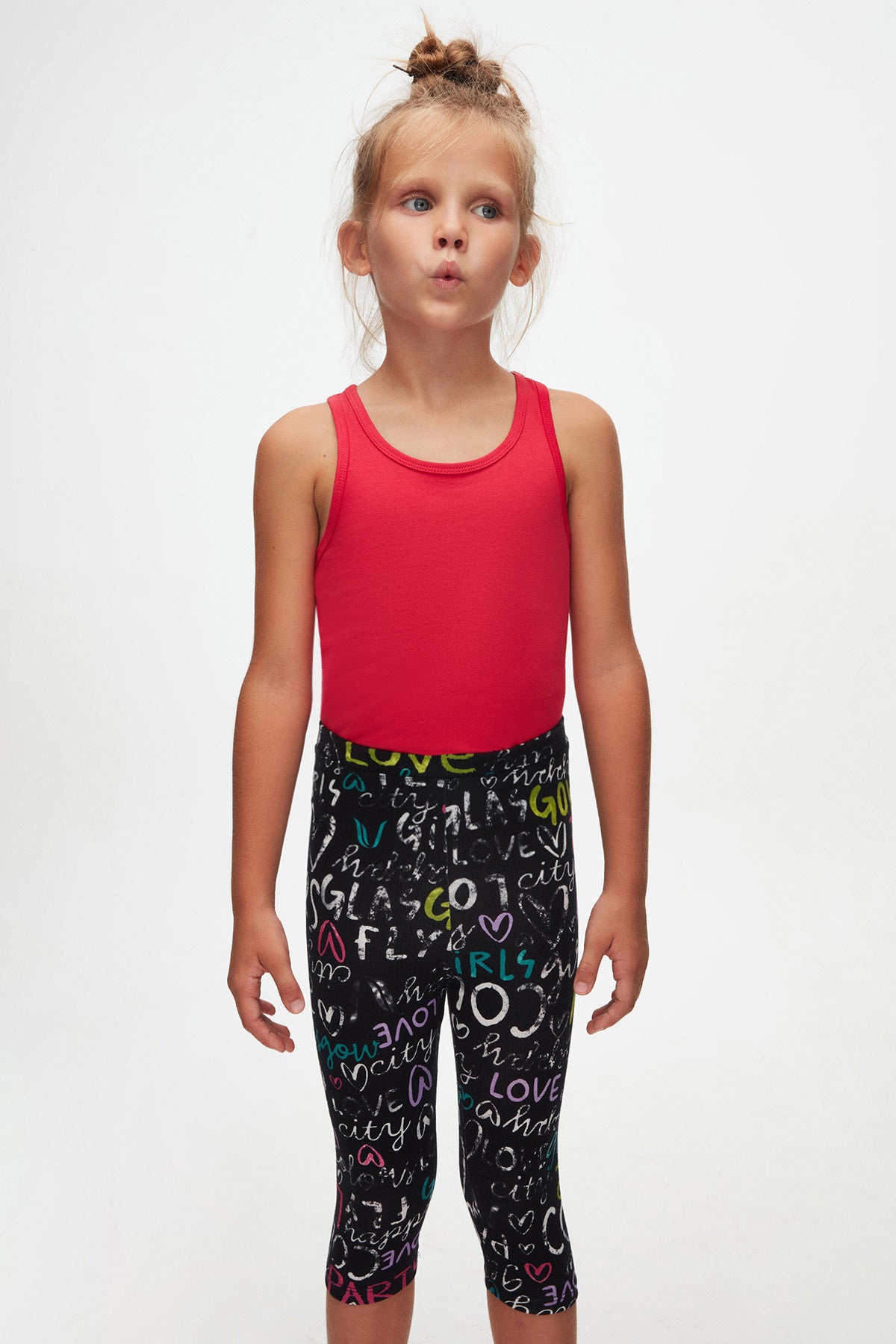 Glasgow Girls Patterned Below-the-Knee Capri Leggings (BLACK)