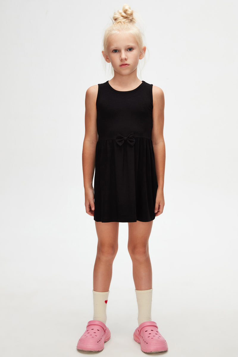 Girls' Slub Viscose Strap Dress (BLACK)