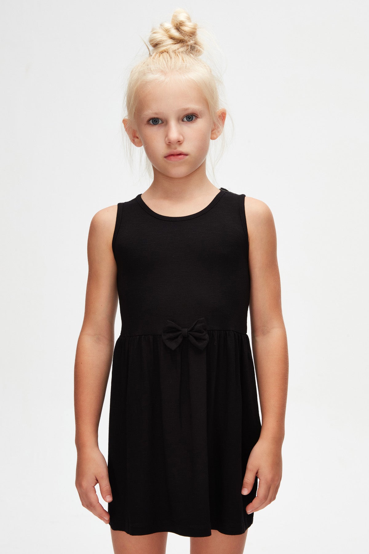 Girls' Slub Viscose Strap Dress (BLACK)