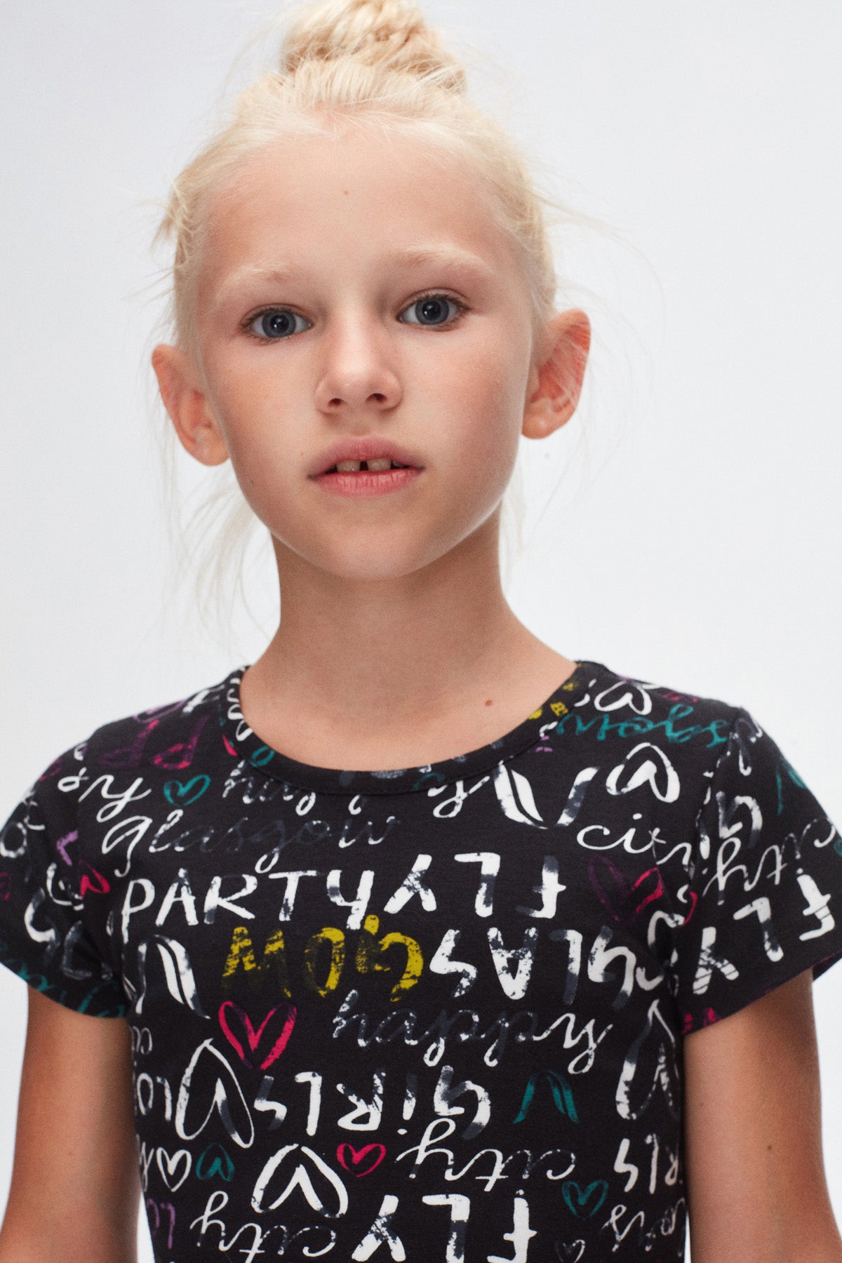 Girls' Glasgow Pattern Short Sleeve Flared Dress (BLACK)