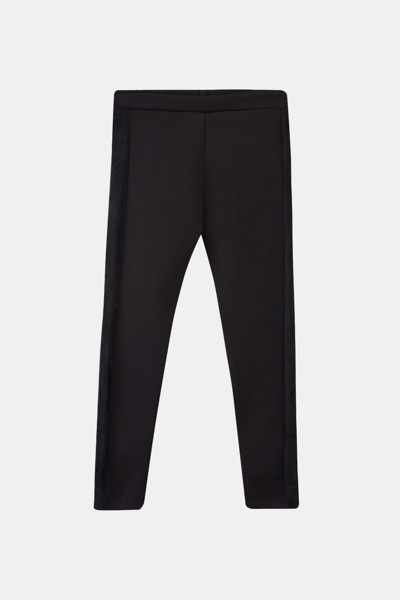 Girls' Fleece-Lined Fuzzy Side Panel Extra Thick Winter Leggings (BLACK)
