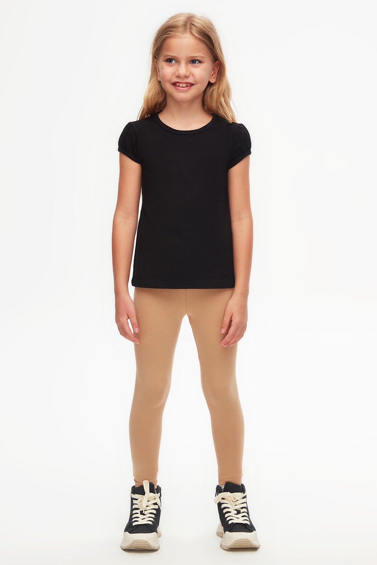 Girls' Puff Sleeve Basic T-Shirt (BLACK)