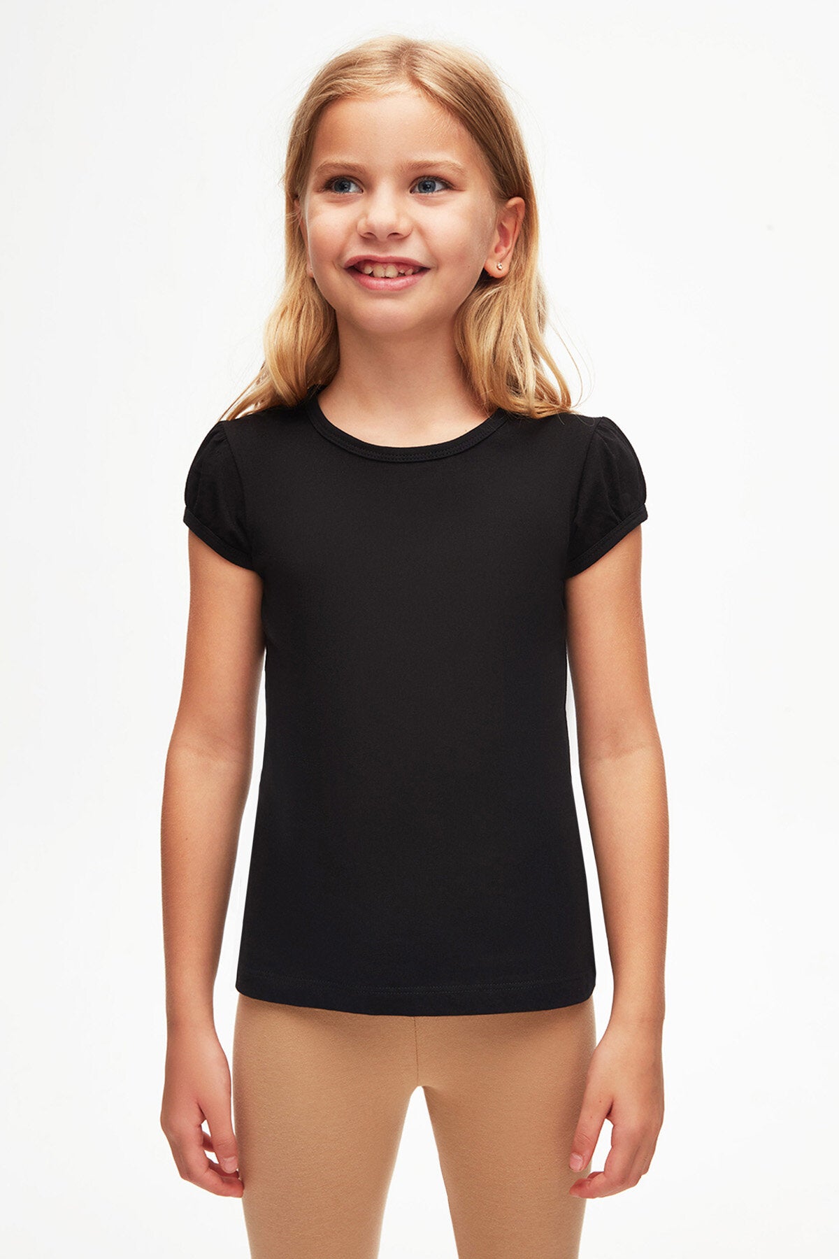Girls' Puff Sleeve Basic T-Shirt (BLACK)