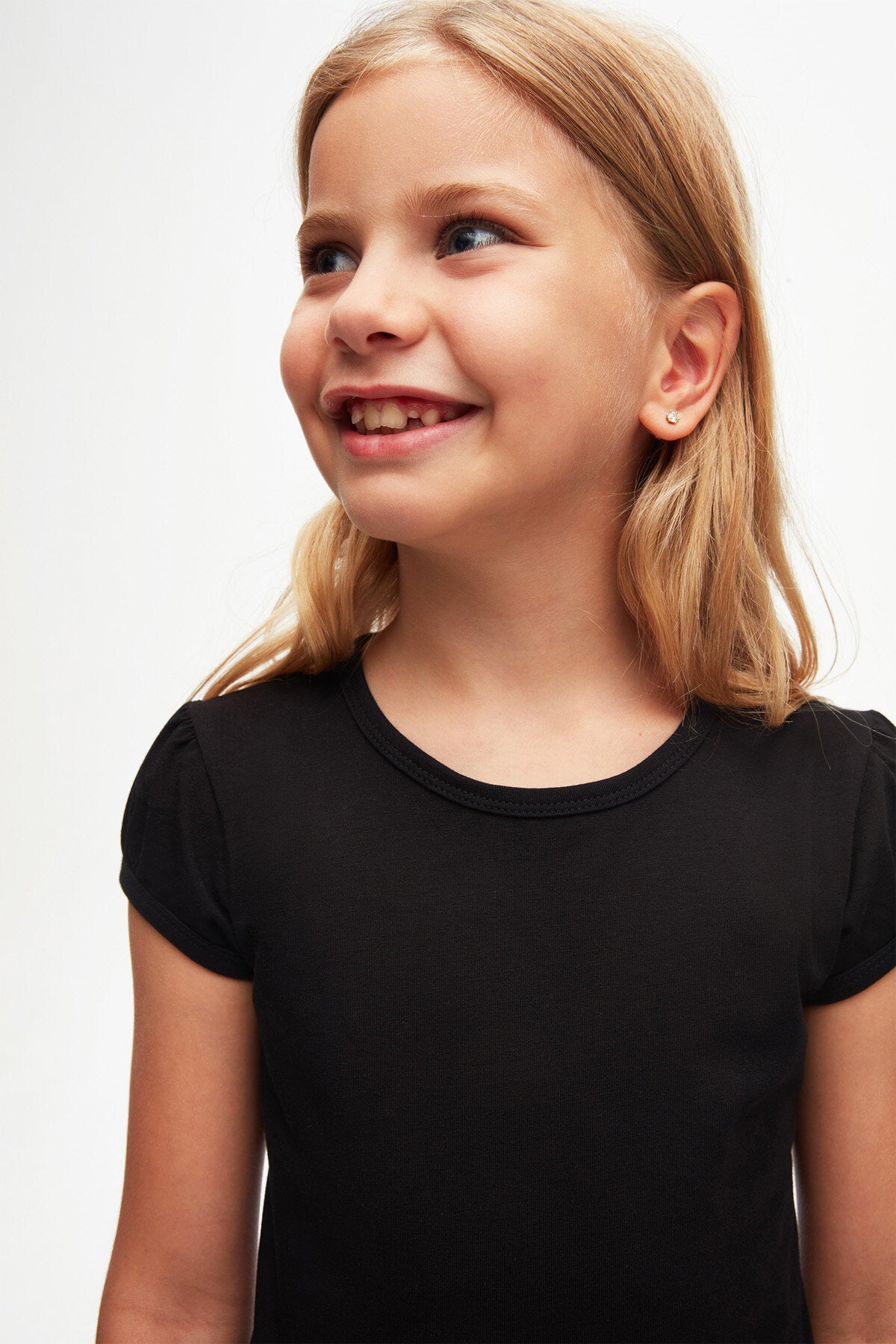 Girls' Puff Sleeve Basic T-Shirt (BLACK)