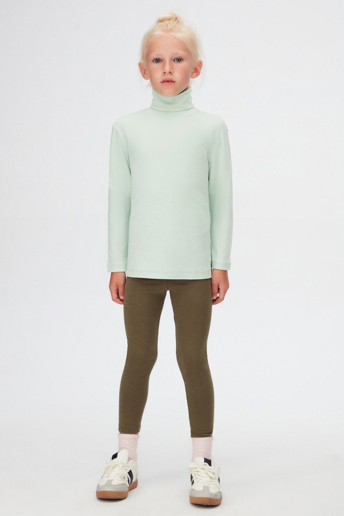 Girls' Basic Winter Full Turtleneck Long Sleeve T-Shirt (SPRAY GREEN)