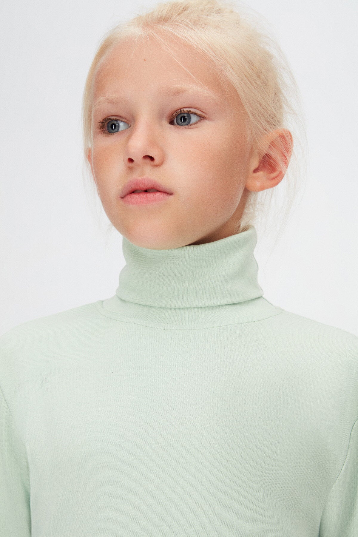 Girls' Basic Winter Full Turtleneck Long Sleeve T-Shirt (SPRAY GREEN)