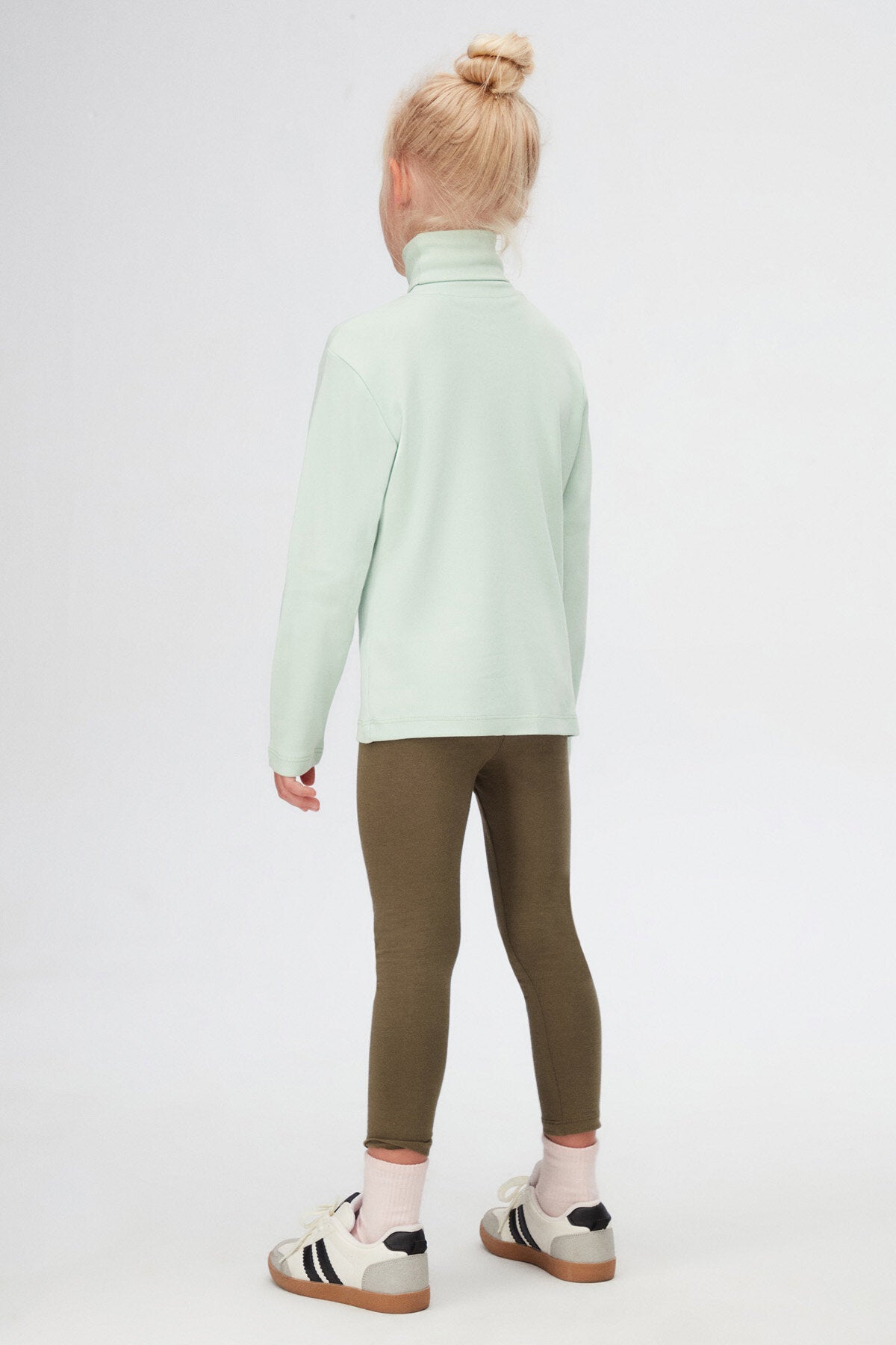 Girls' Basic Winter Full Turtleneck Long Sleeve T-Shirt (SPRAY GREEN)