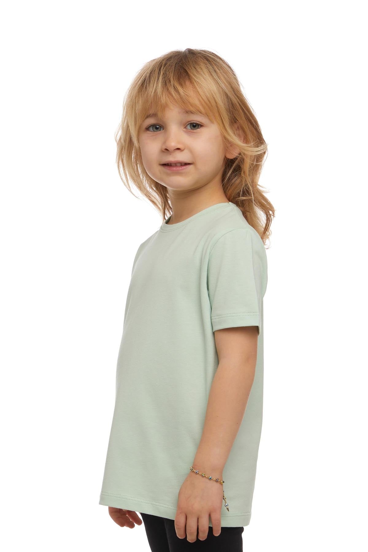 Basic Unisex Kids Crew Neck Short Sleeve T-Shirt (SPRAY GREEN)