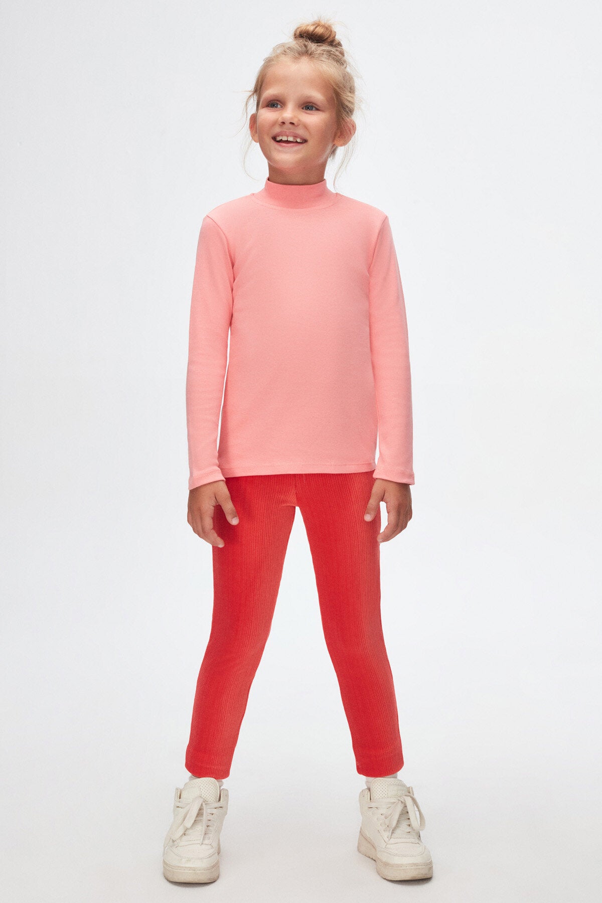 Girls' Basic Winter Mock Neck Long Sleeve T-Shirt (FLAMINGO PINK)