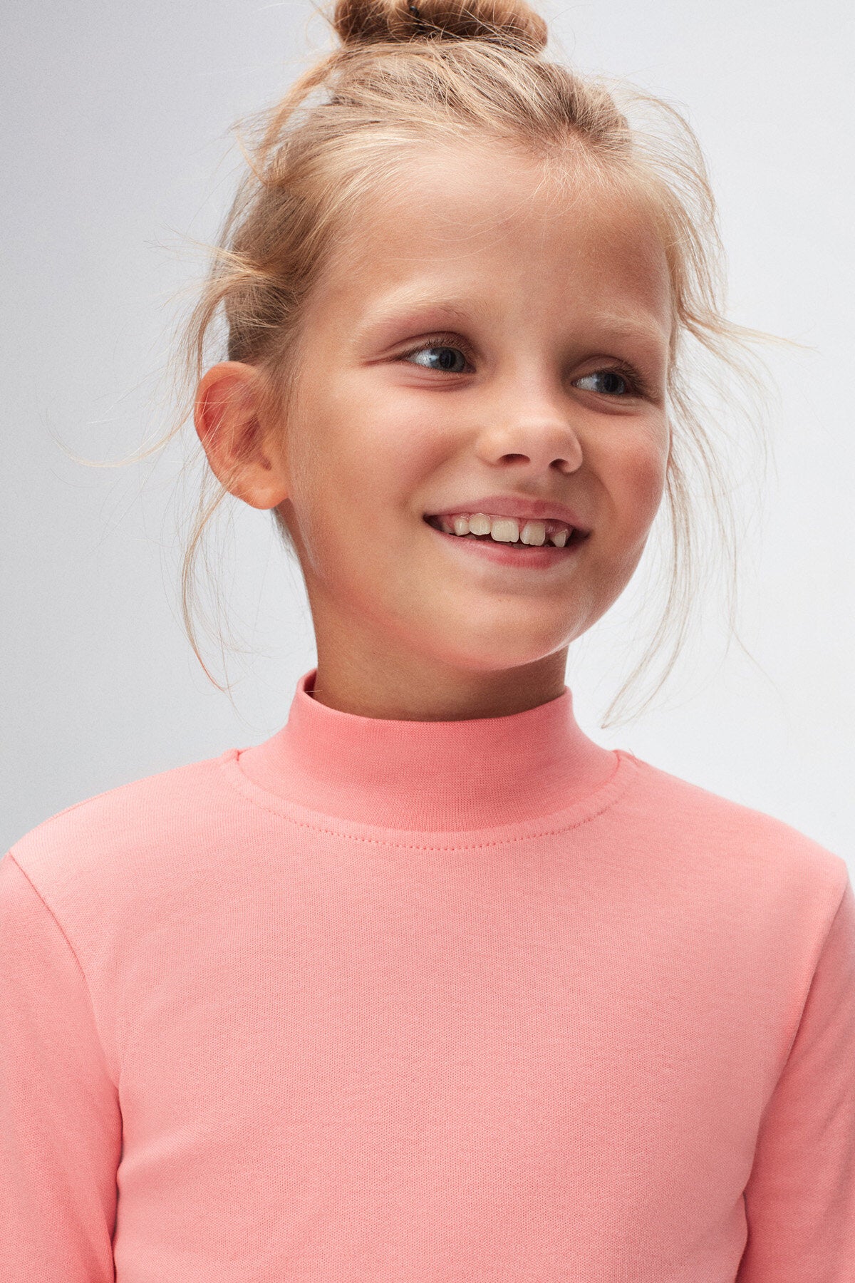 Girls' Basic Winter Mock Neck Long Sleeve T-Shirt (FLAMINGO PINK)