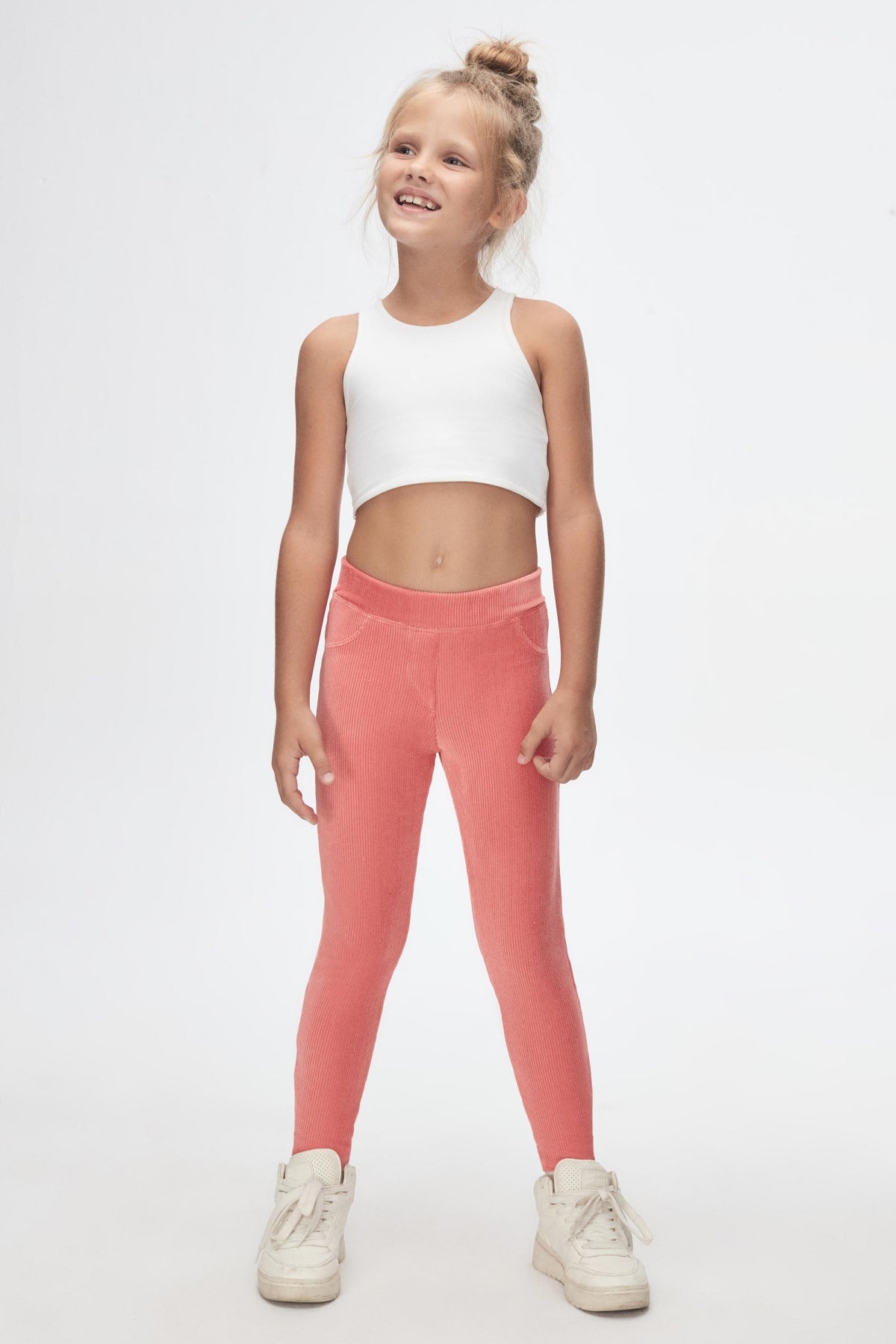 Girls' Ribbed Corduroy Leggings with Pockets (FLAMINGO PINK)